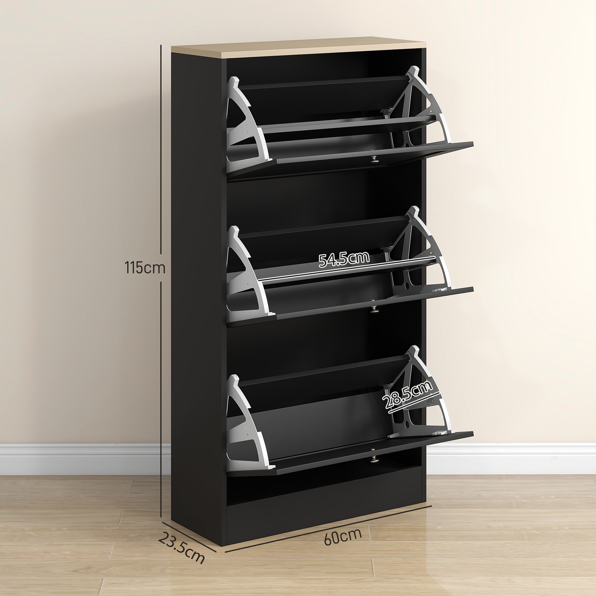 HOMCOM Narrow Shoe Cabinet with 3 Flip Drawers, Black, 18 Pairs