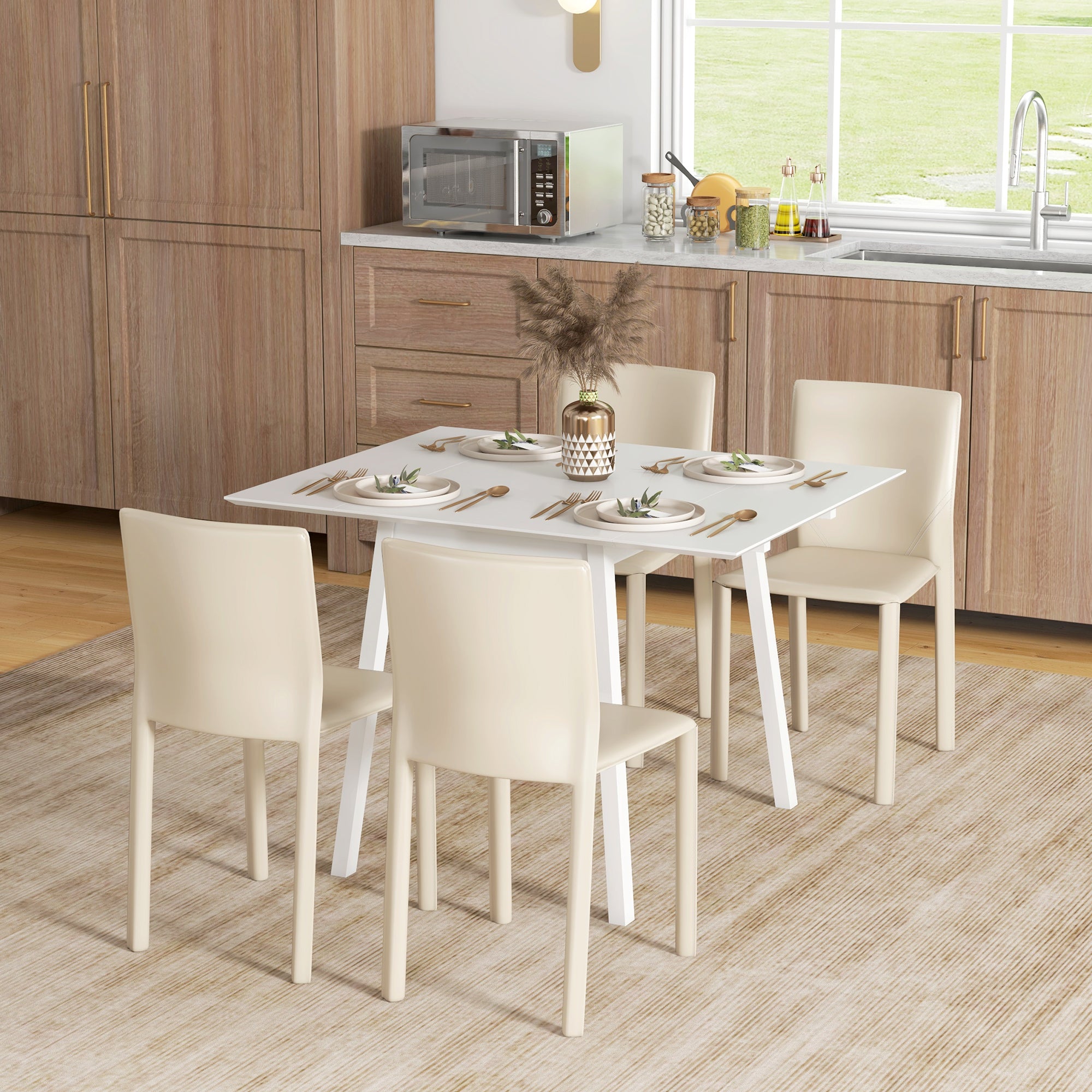 HOMCOM Extendable Drop Leaf Dining Table, White, 2-4 Seater