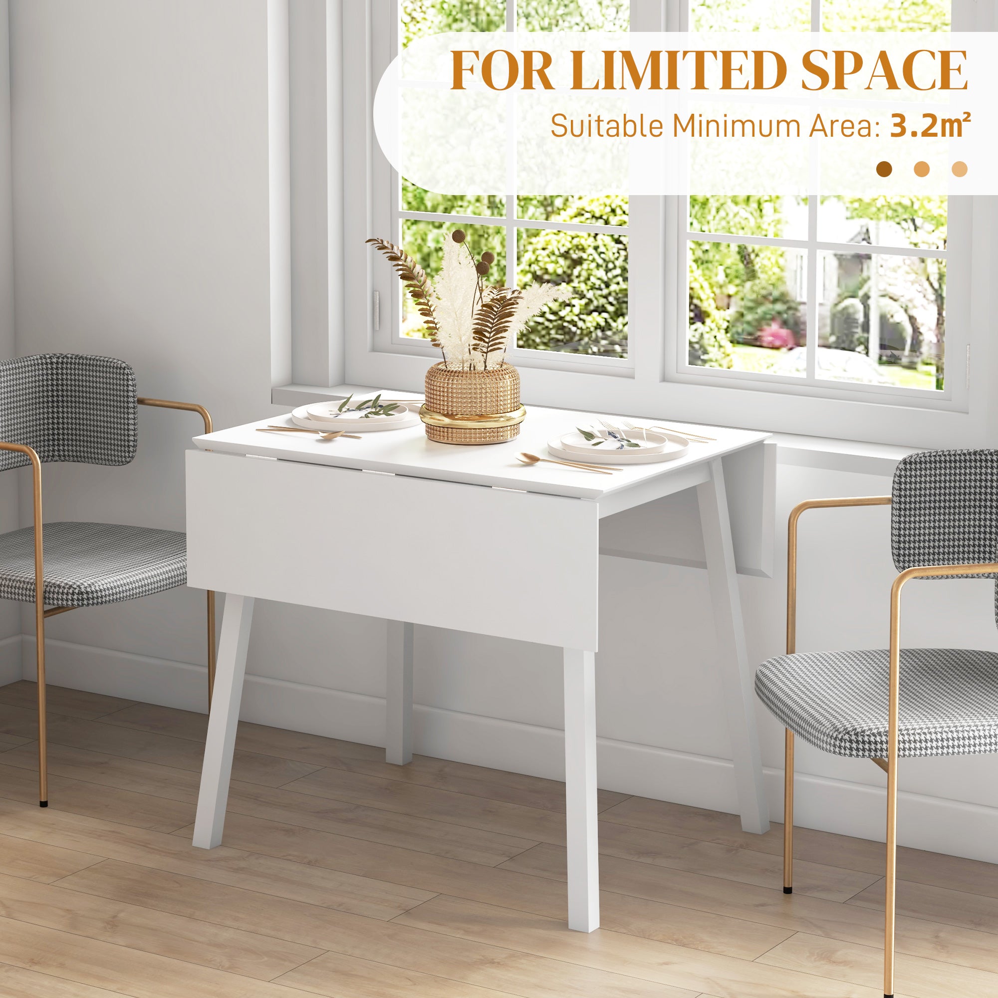 HOMCOM Extendable Drop Leaf Dining Table, White, 2-4 Seater