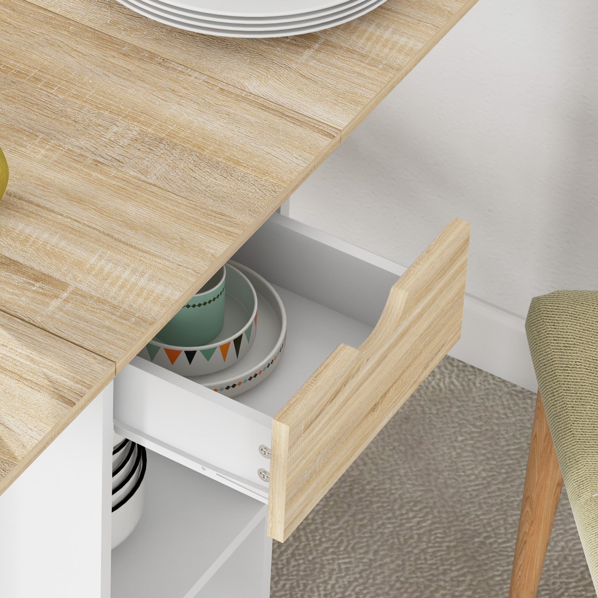 HOMCOM Oak Foldable Drop Leaf Dining Table with Storage