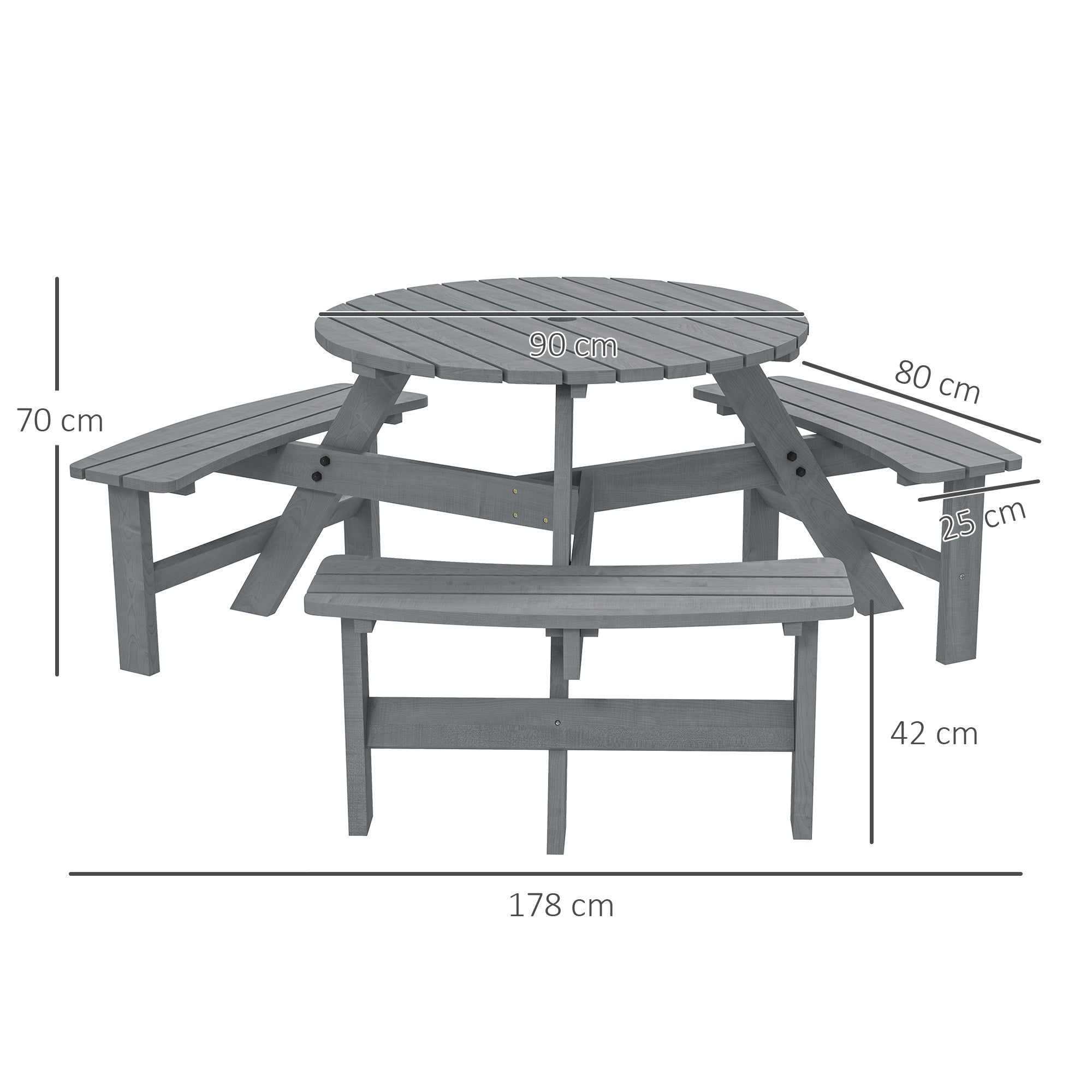 Outsunny 6-Person Fir Wood Outdoor Table Bench Set, Grey