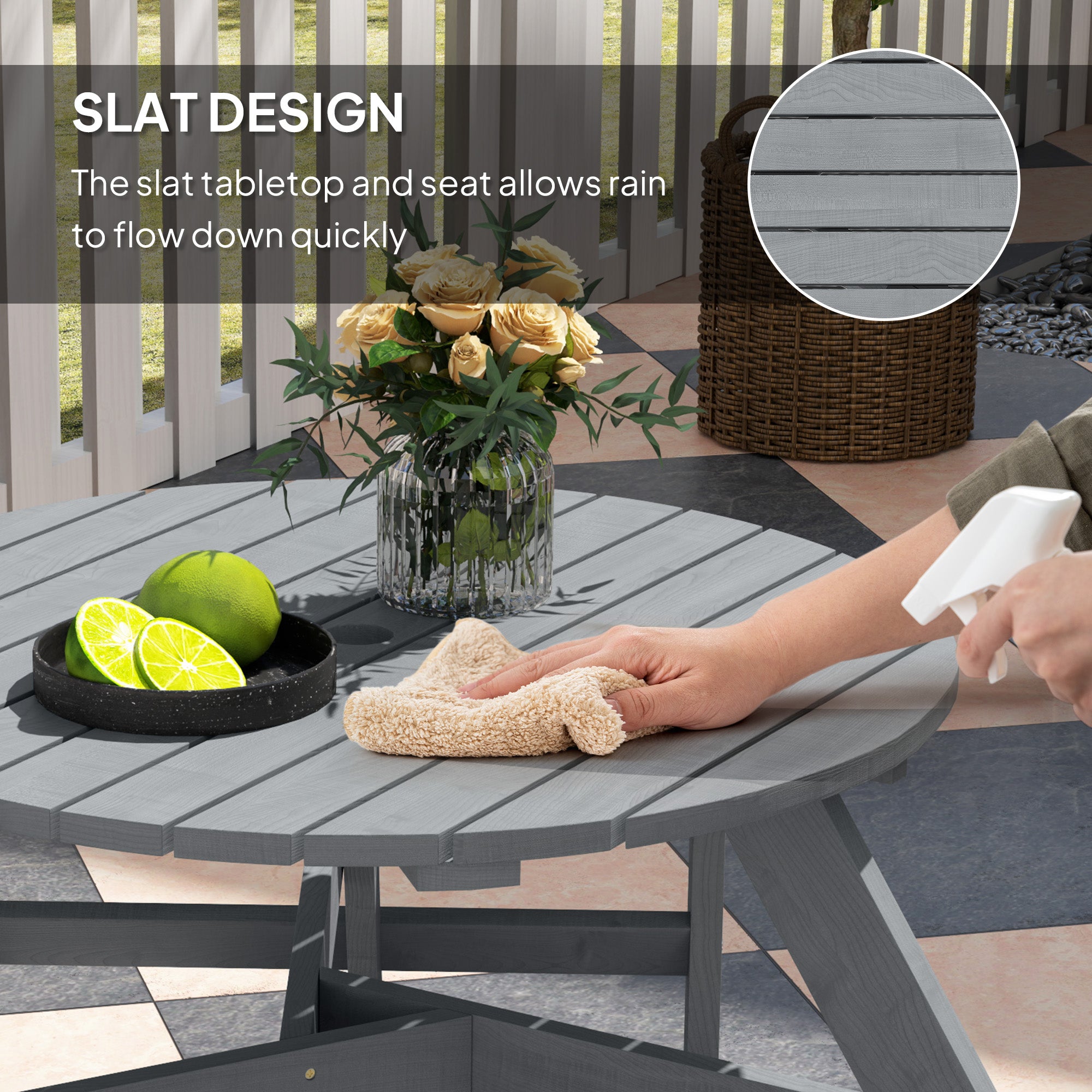 Outsunny 6-Person Fir Wood Outdoor Table Bench Set, Grey