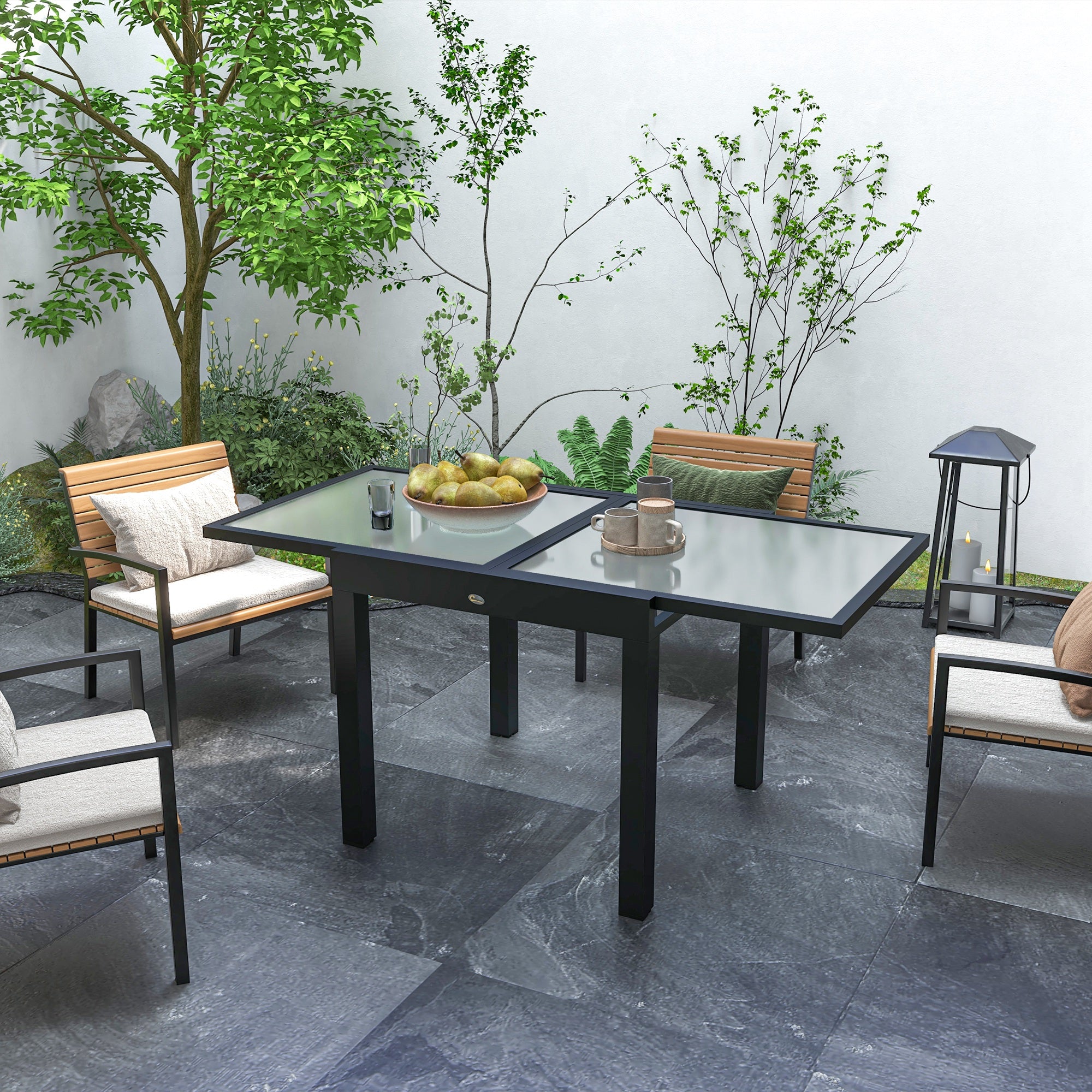 Outsunny Extendable Aluminium Patio Dining Table with Tempered Glass