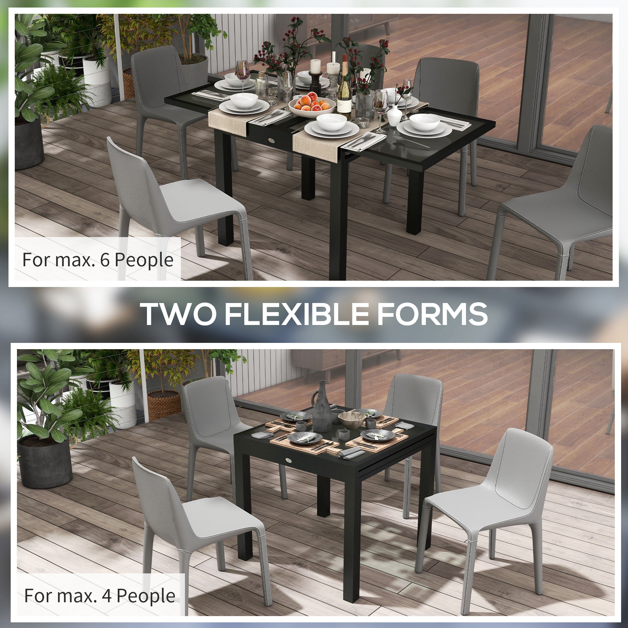 Outsunny Extendable Aluminium Patio Dining Table with Tempered Glass