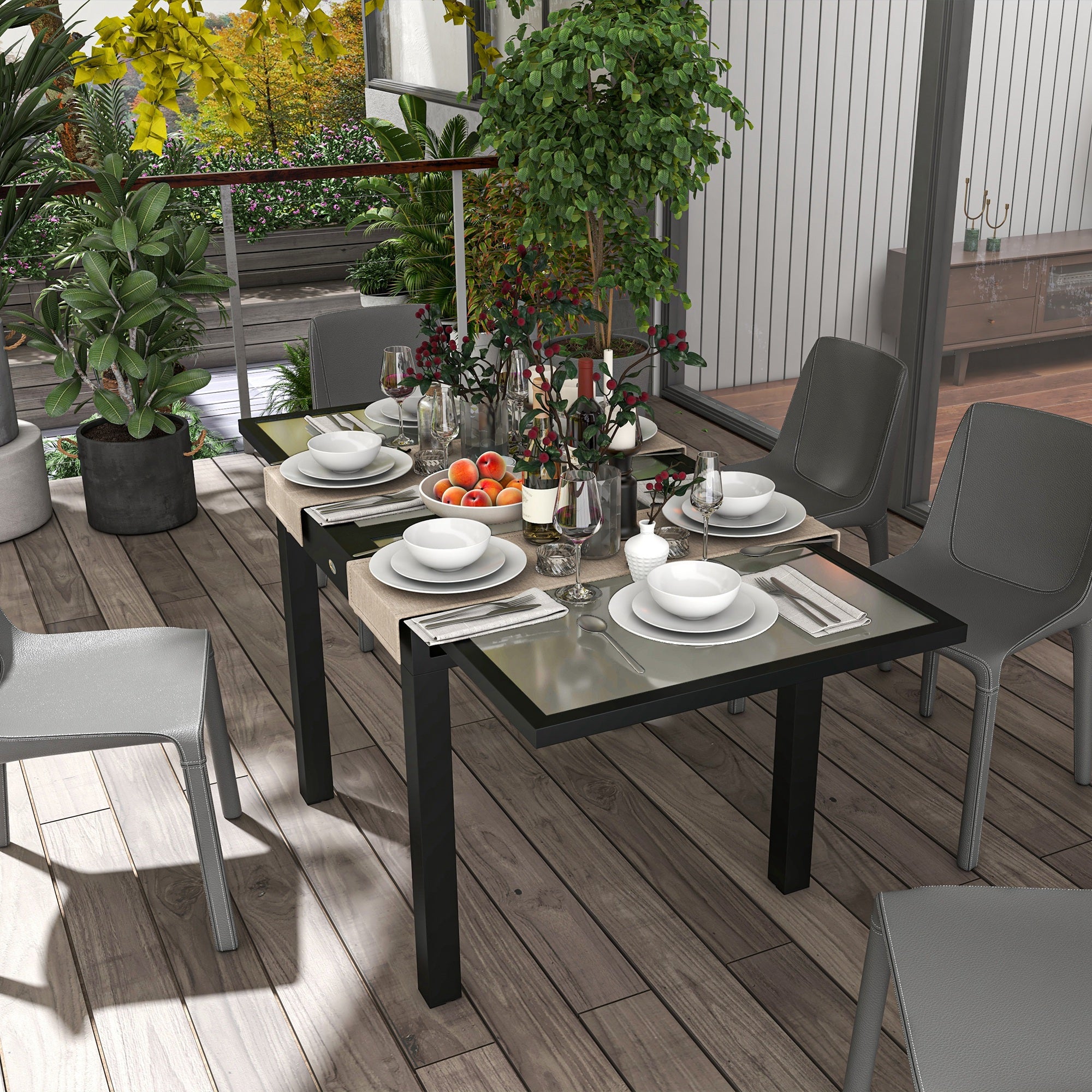 Outsunny Extendable Aluminium Patio Dining Table with Tempered Glass