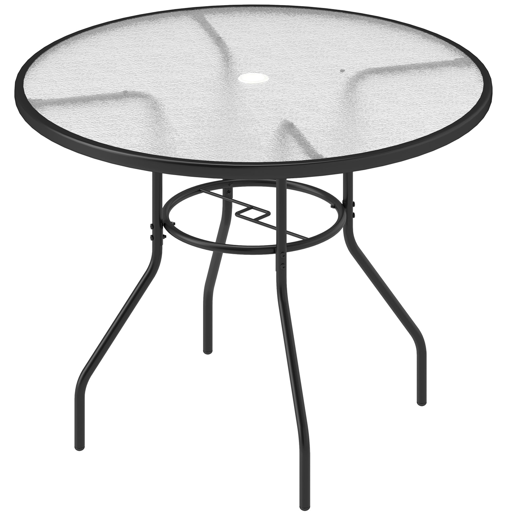 Outsunny 100cm Round Tempered Glass Outdoor Dining Table with Parasol Hole