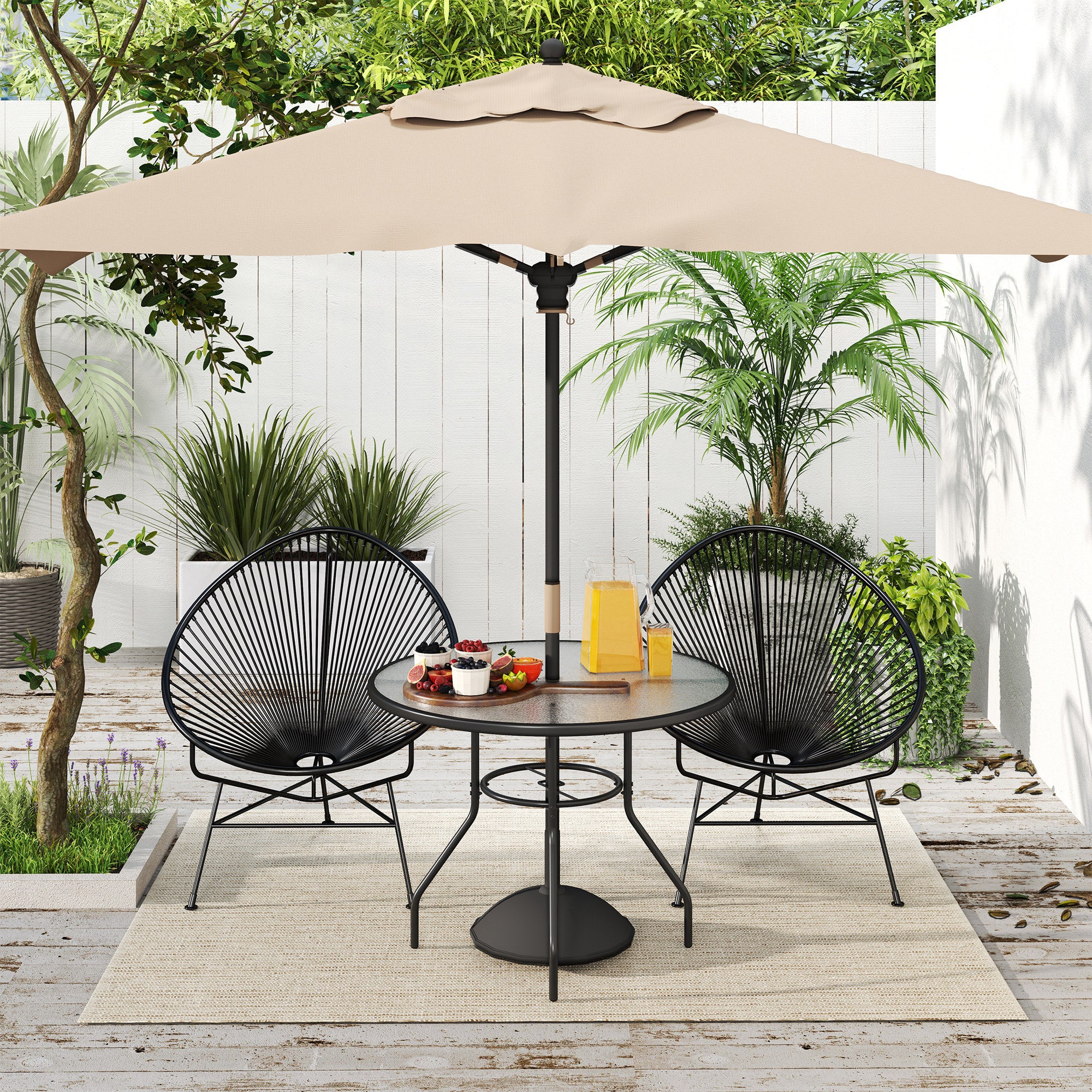 Outsunny 100cm Round Tempered Glass Outdoor Dining Table with Parasol Hole