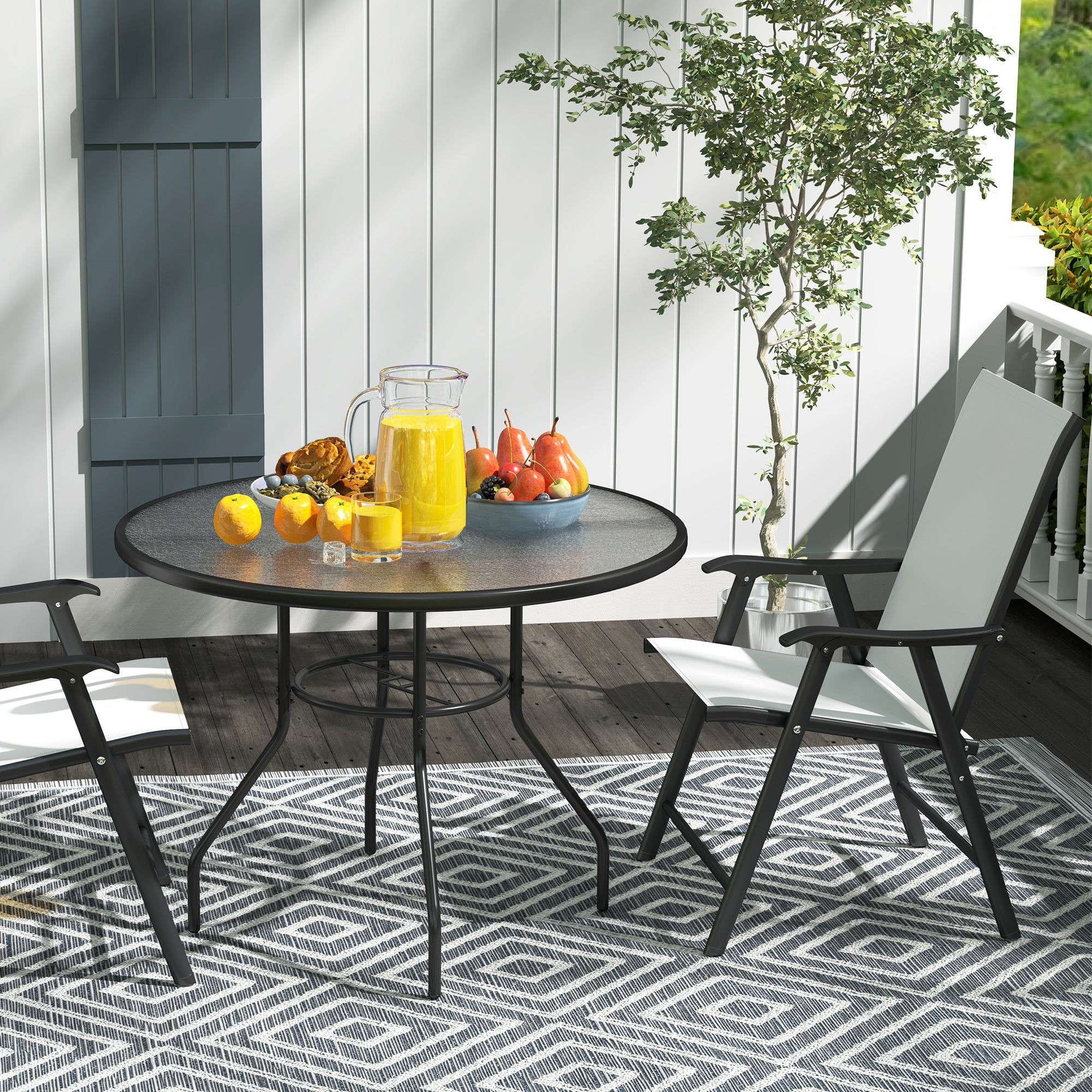 Outsunny 100cm Round Tempered Glass Outdoor Dining Table with Parasol Hole