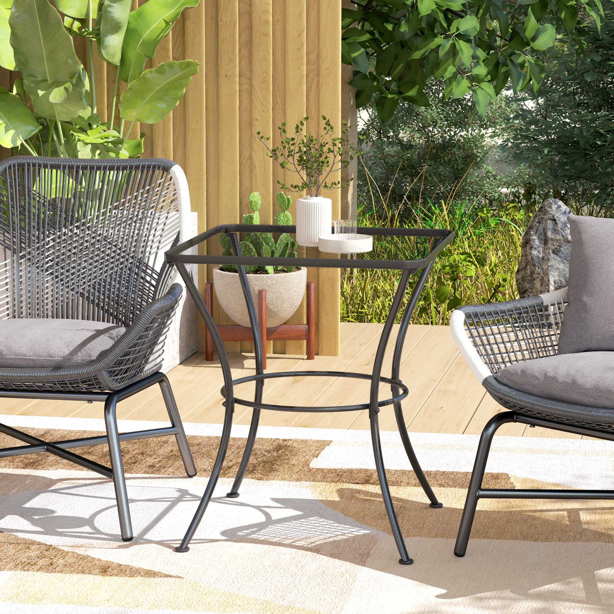Outsunny 60cm Square Steel Outdoor Bistro Table, Black