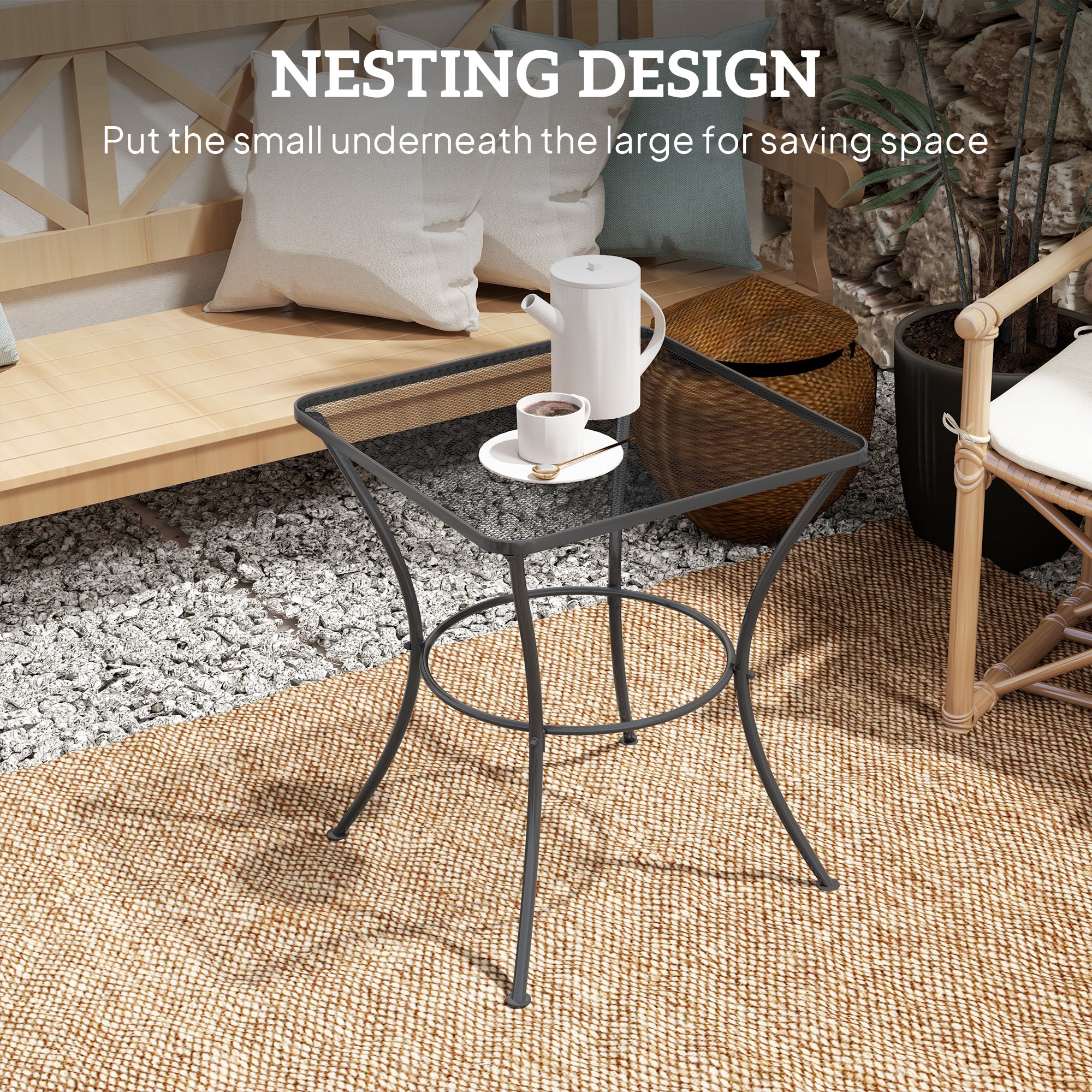 Outsunny 60cm Square Steel Outdoor Bistro Table, Black