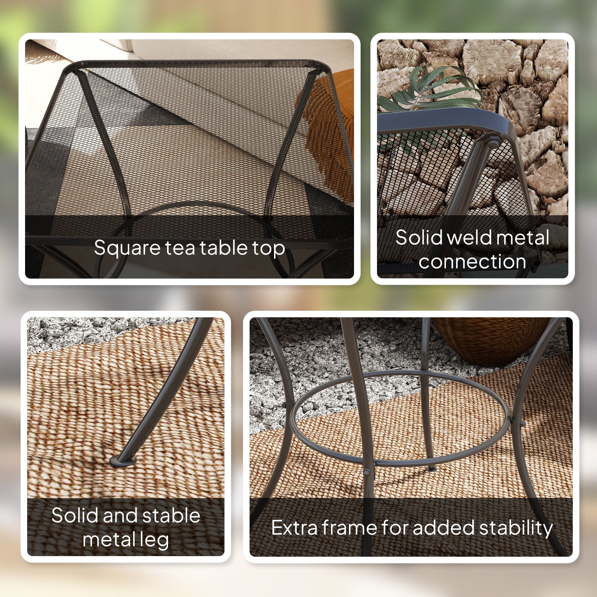 Outsunny 60cm Square Steel Outdoor Bistro Table, Black