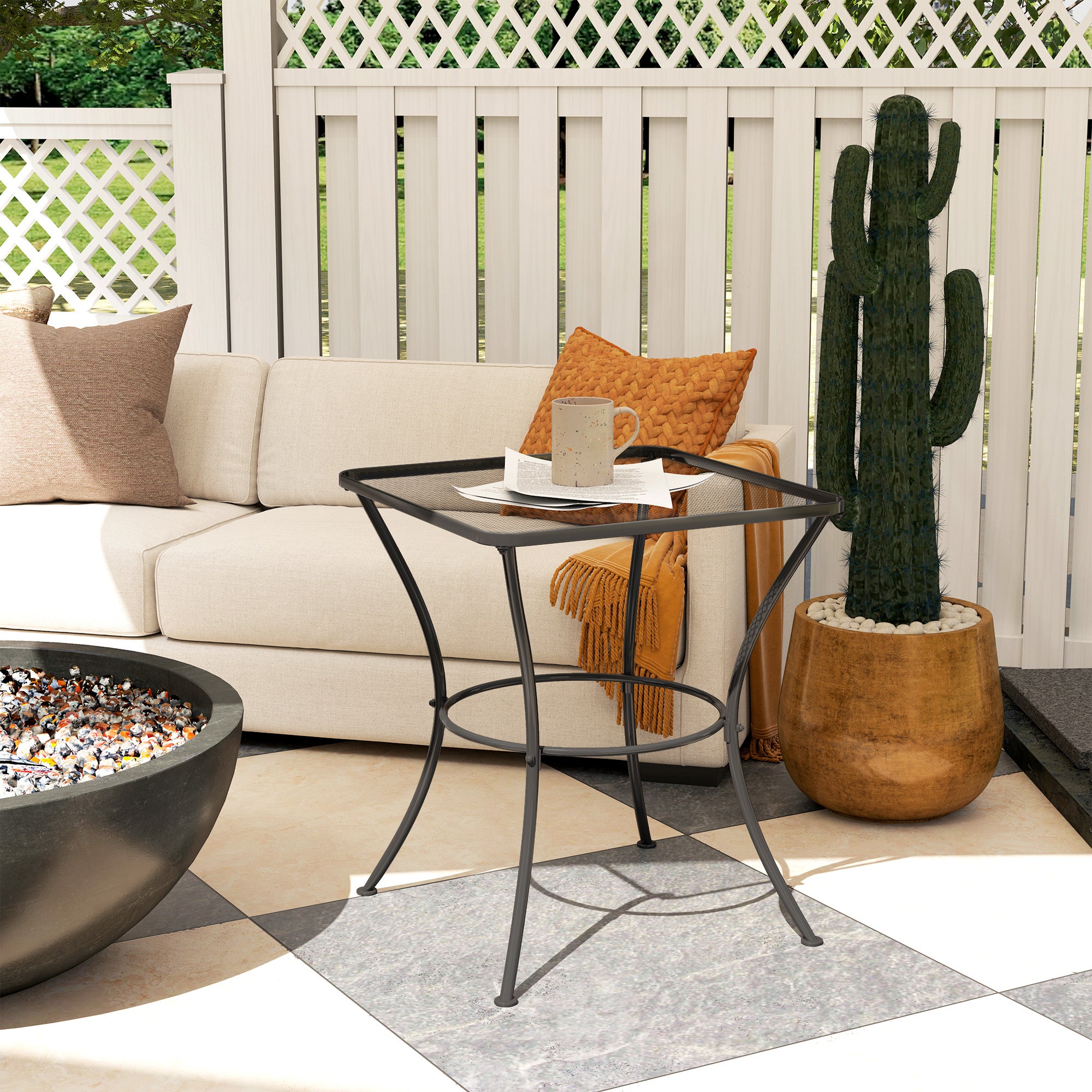 Outsunny 60cm Square Steel Outdoor Bistro Table, Black