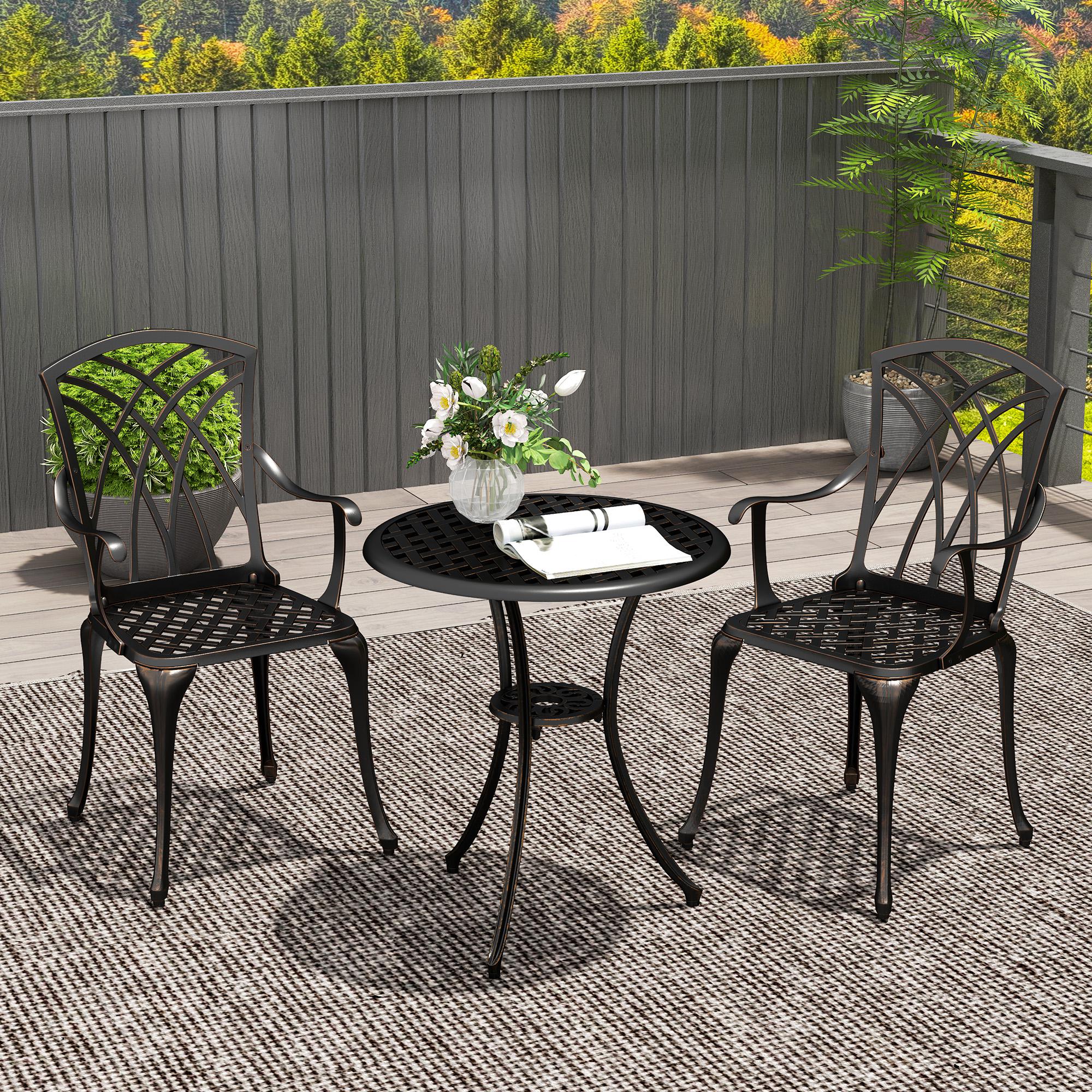 Outsunny 3-Piece Cast Aluminium Bistro Set with Umbrella Hole