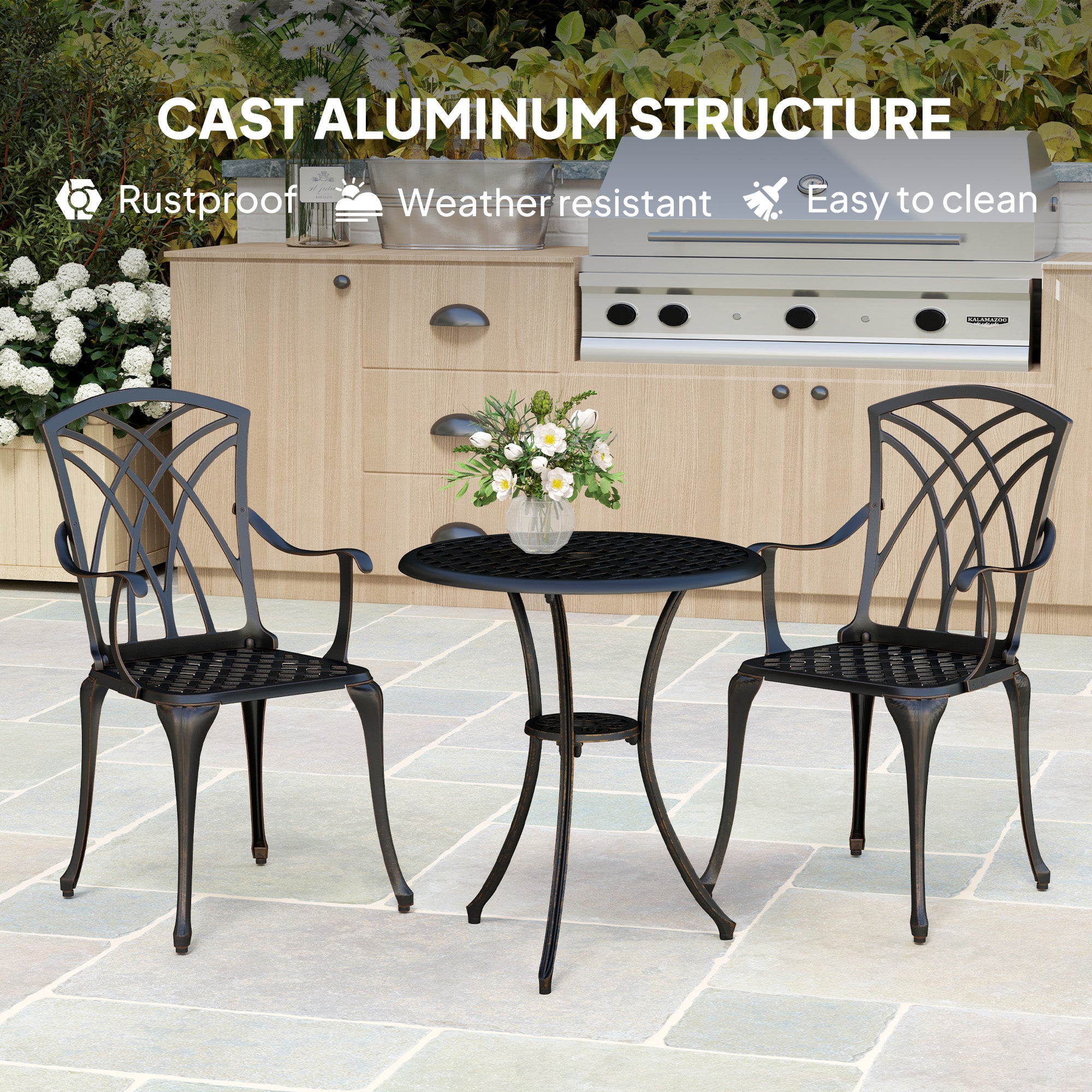 Outsunny 3-Piece Cast Aluminium Bistro Set with Umbrella Hole