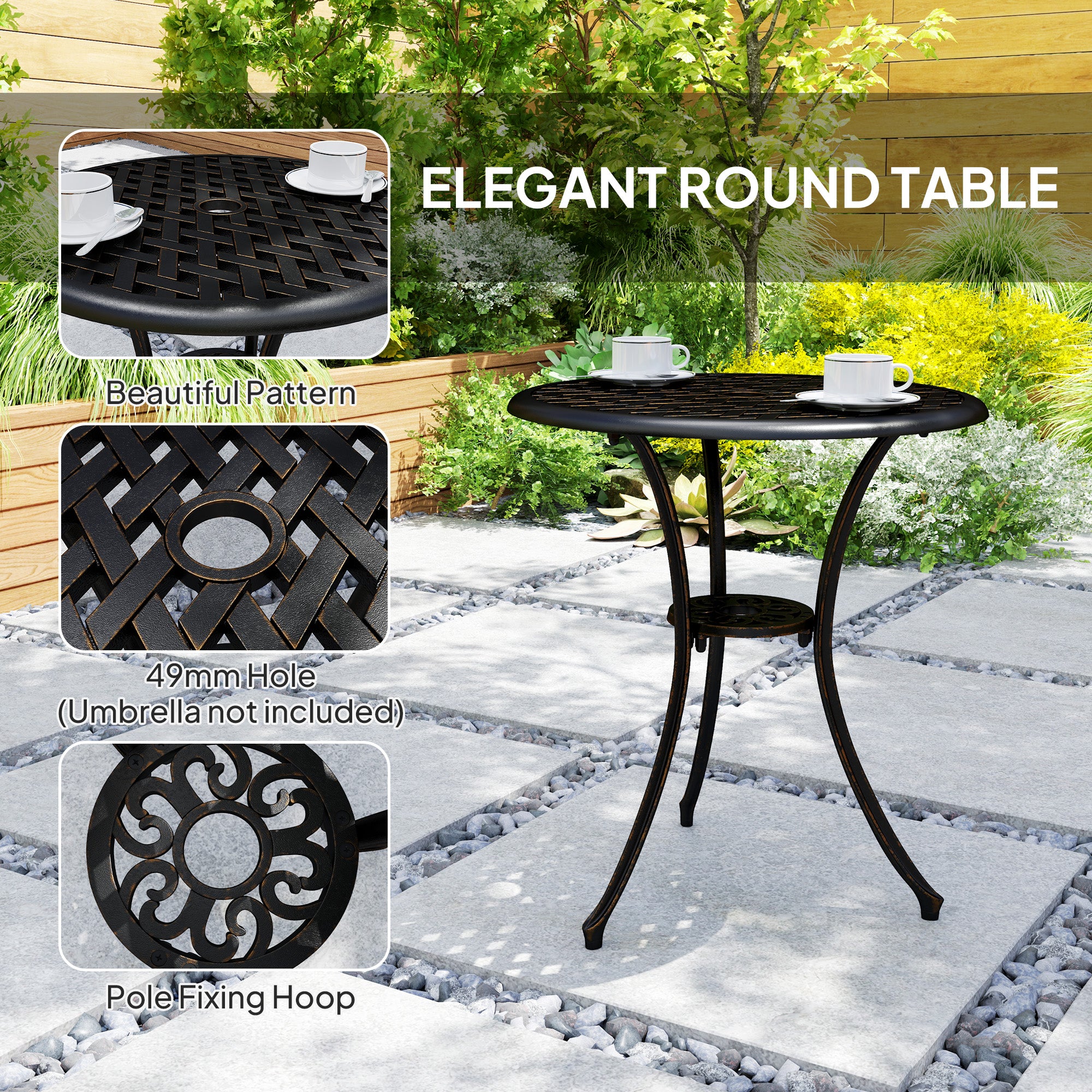 Outsunny 3-Piece Cast Aluminium Bistro Set with Umbrella Hole