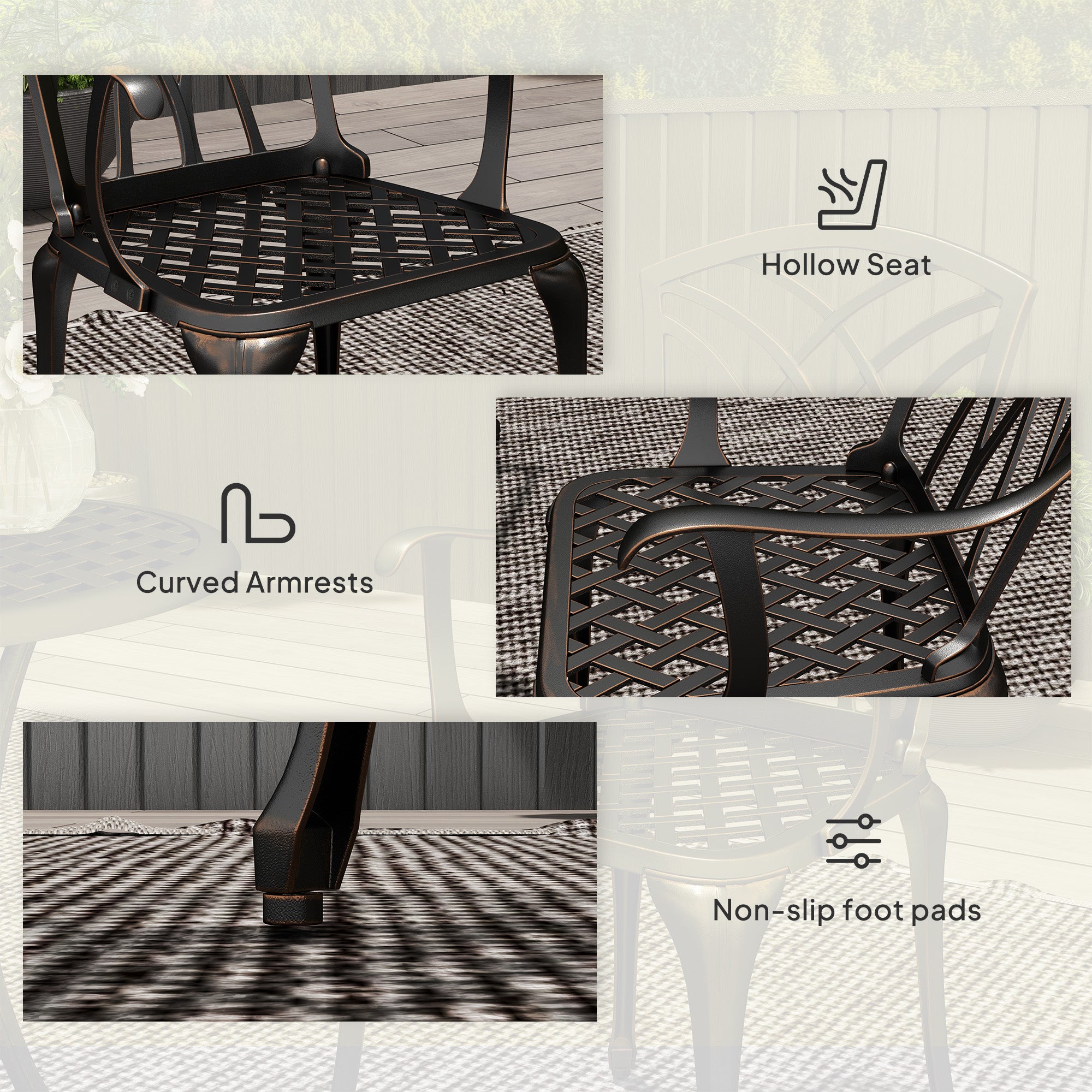 Outsunny 3-Piece Cast Aluminium Bistro Set with Umbrella Hole
