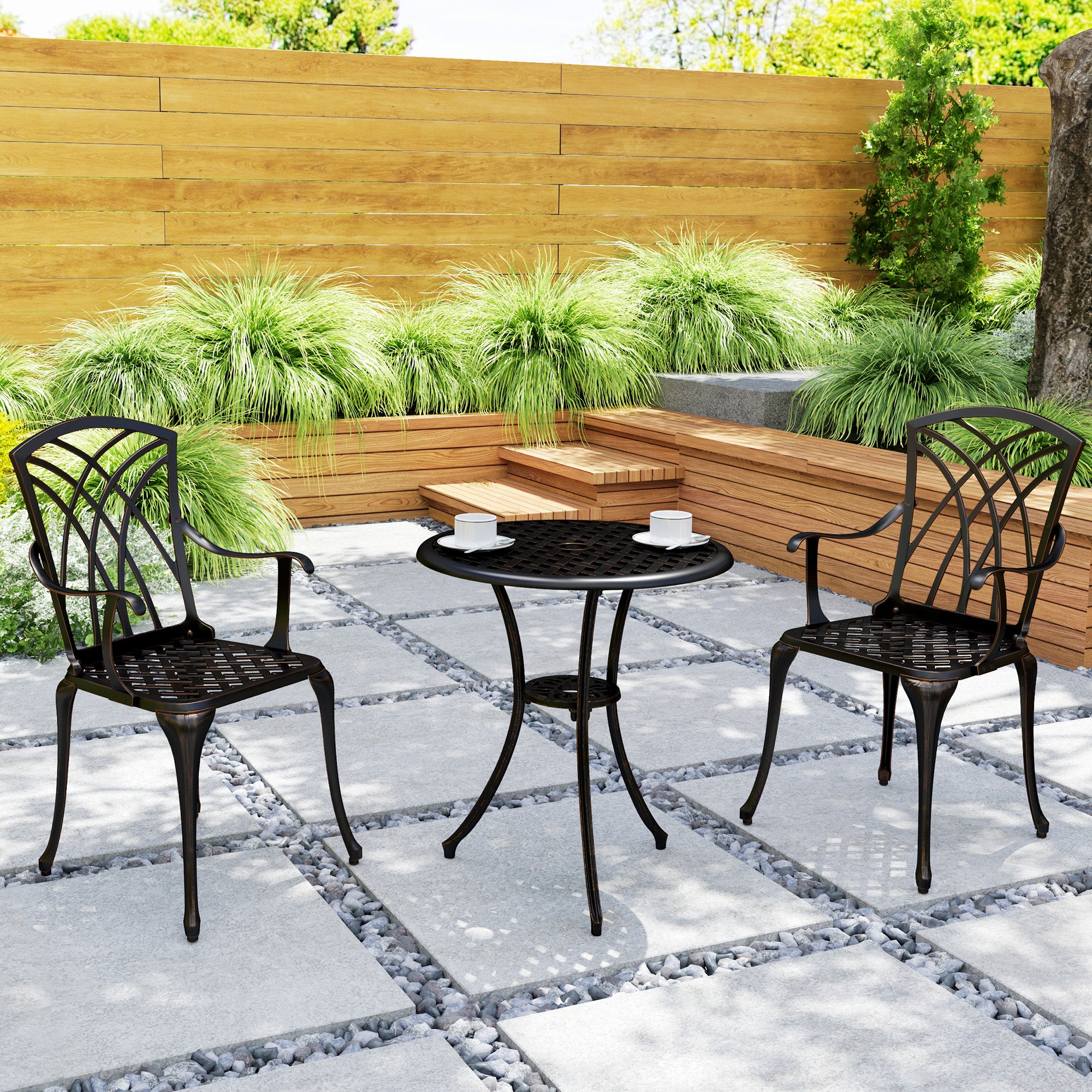 Outsunny 3-Piece Cast Aluminium Bistro Set with Umbrella Hole