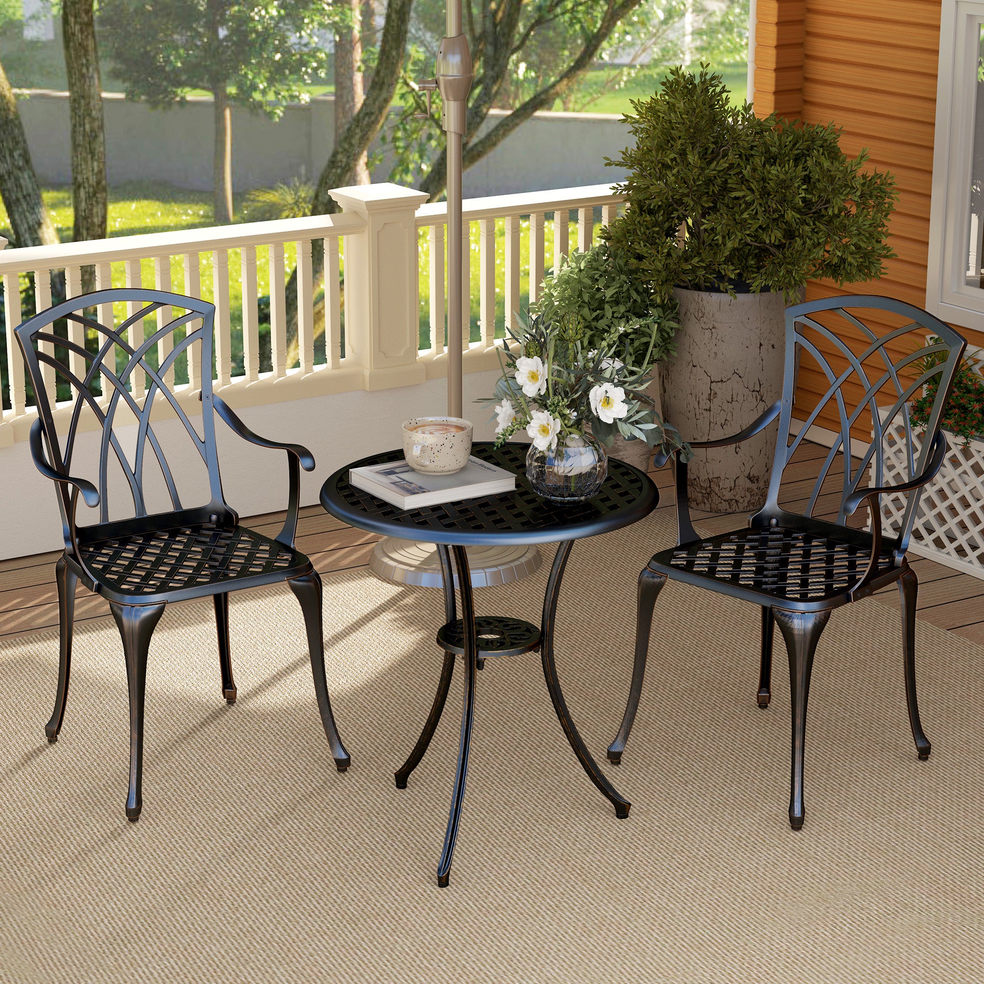 Outsunny 3-Piece Cast Aluminium Bistro Set with Umbrella Hole