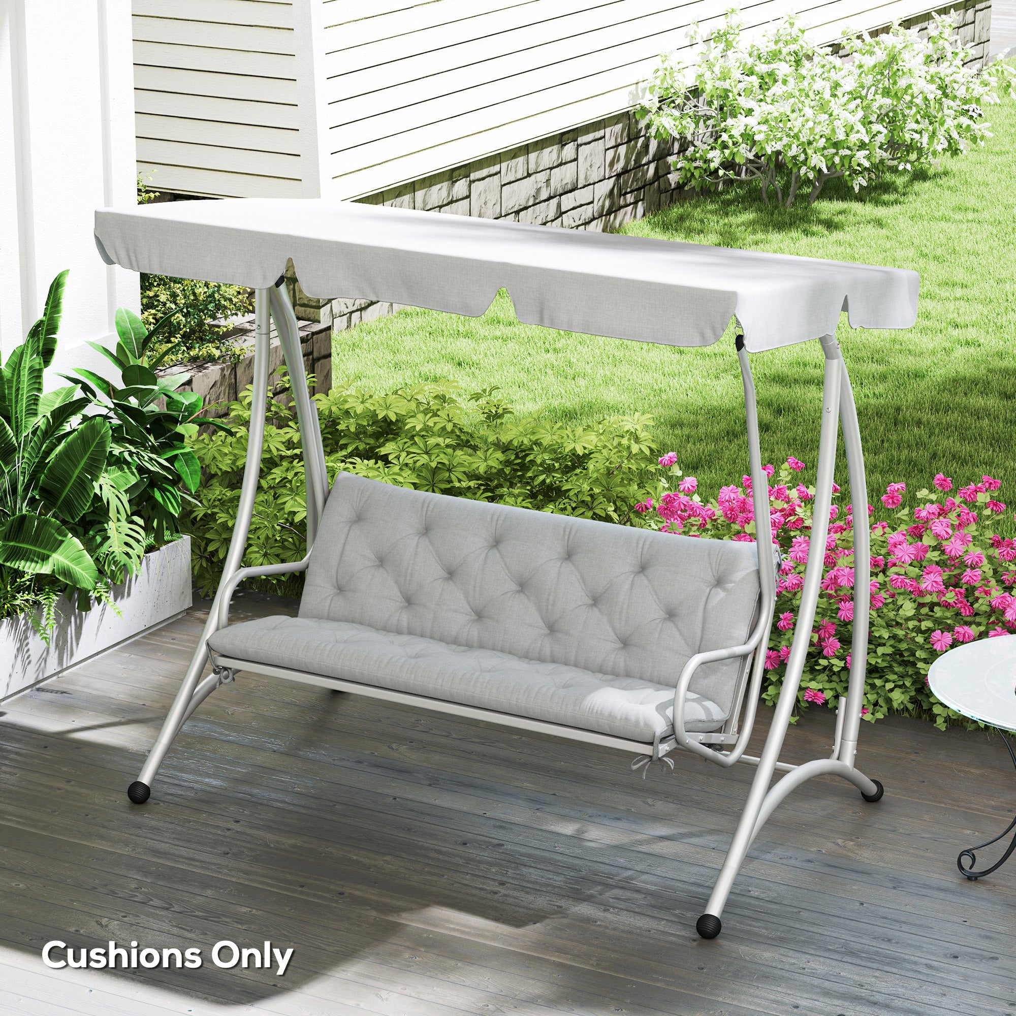 Outsunny Light Grey 3 Seater Garden Bench Cushion with Ties