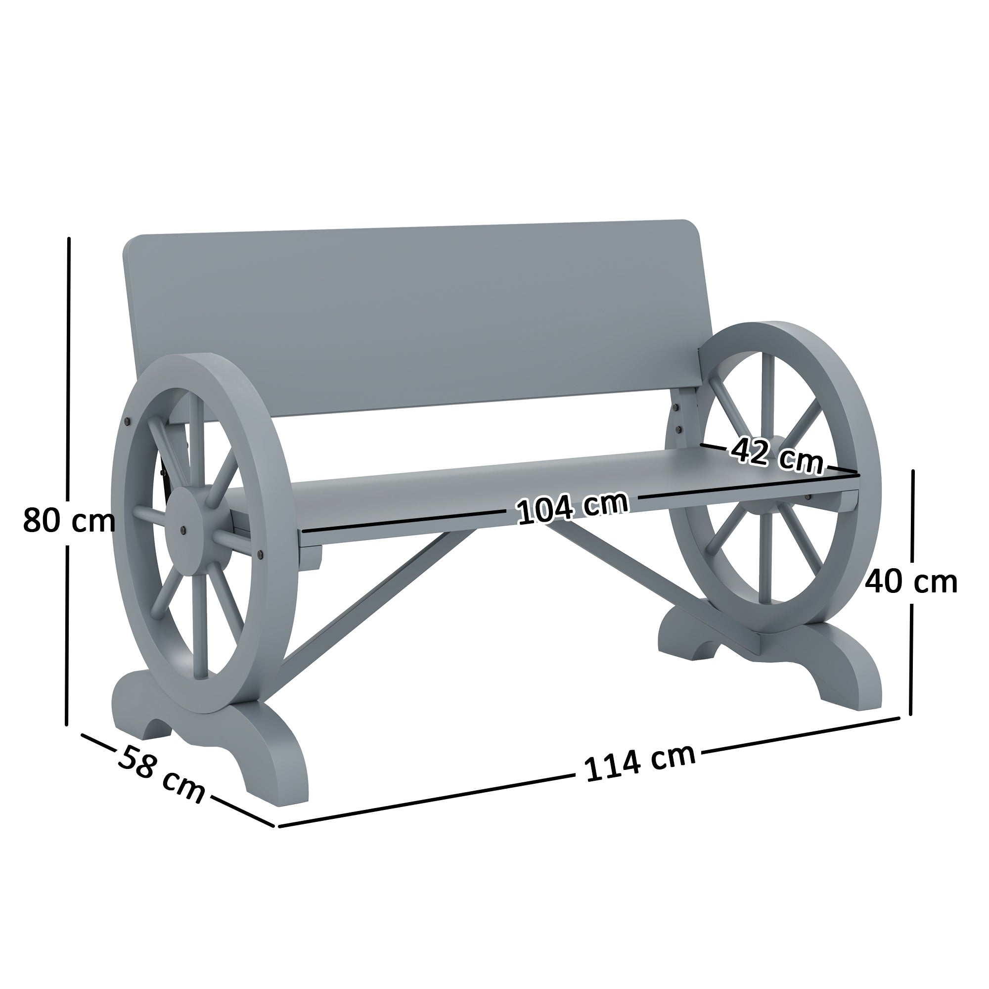 Outsunny Grey Fir Wood 2-Seater Garden Bench with High Back