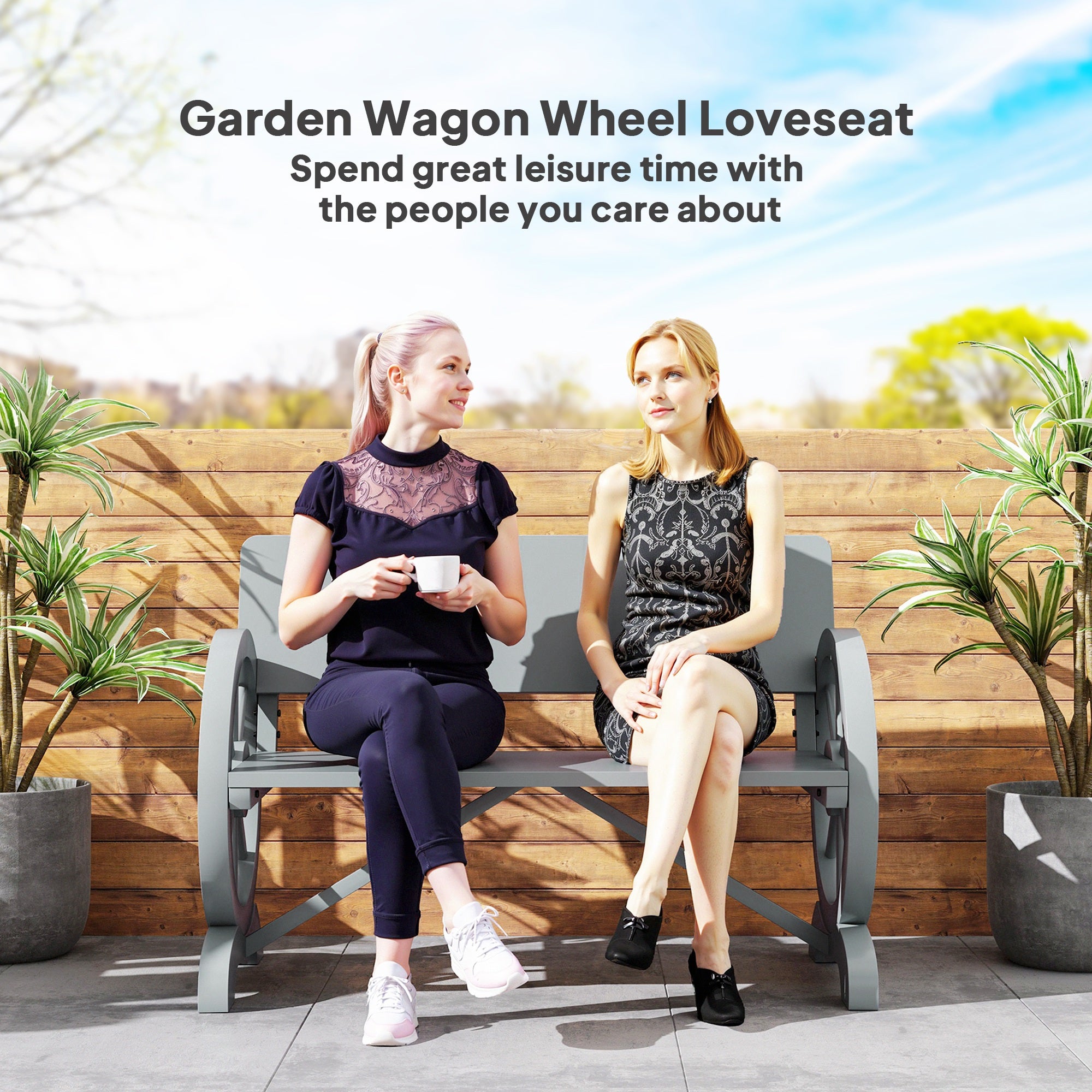 Outsunny Grey Fir Wood 2-Seater Garden Bench with High Back