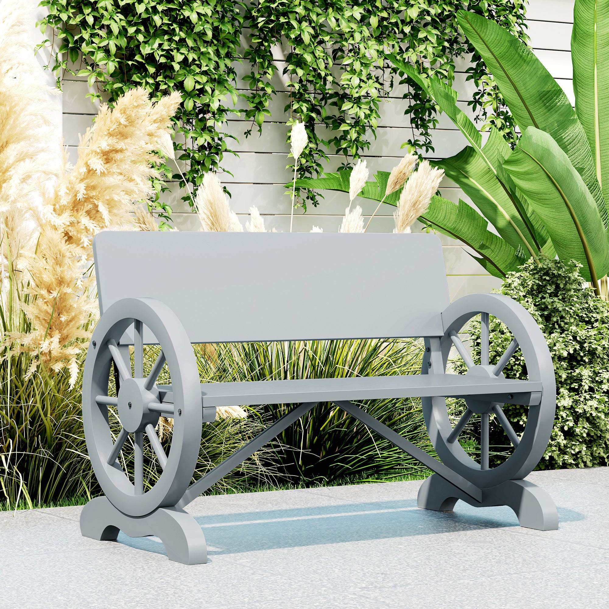 Outsunny Grey Fir Wood 2-Seater Garden Bench with High Back