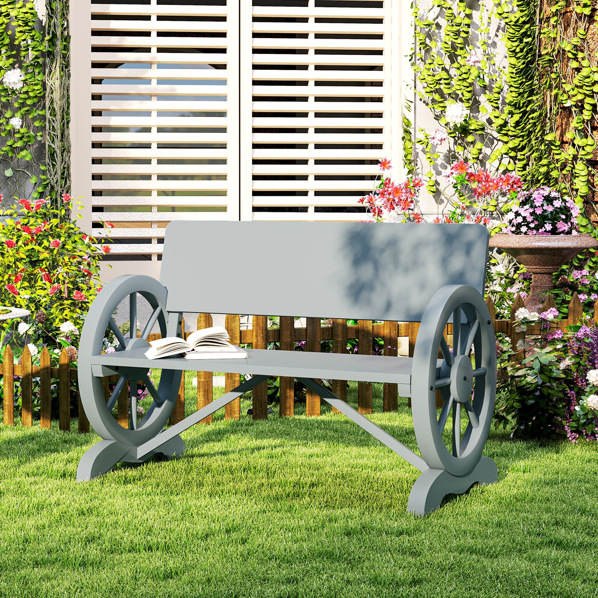 Outsunny Grey Fir Wood 2-Seater Garden Bench with High Back