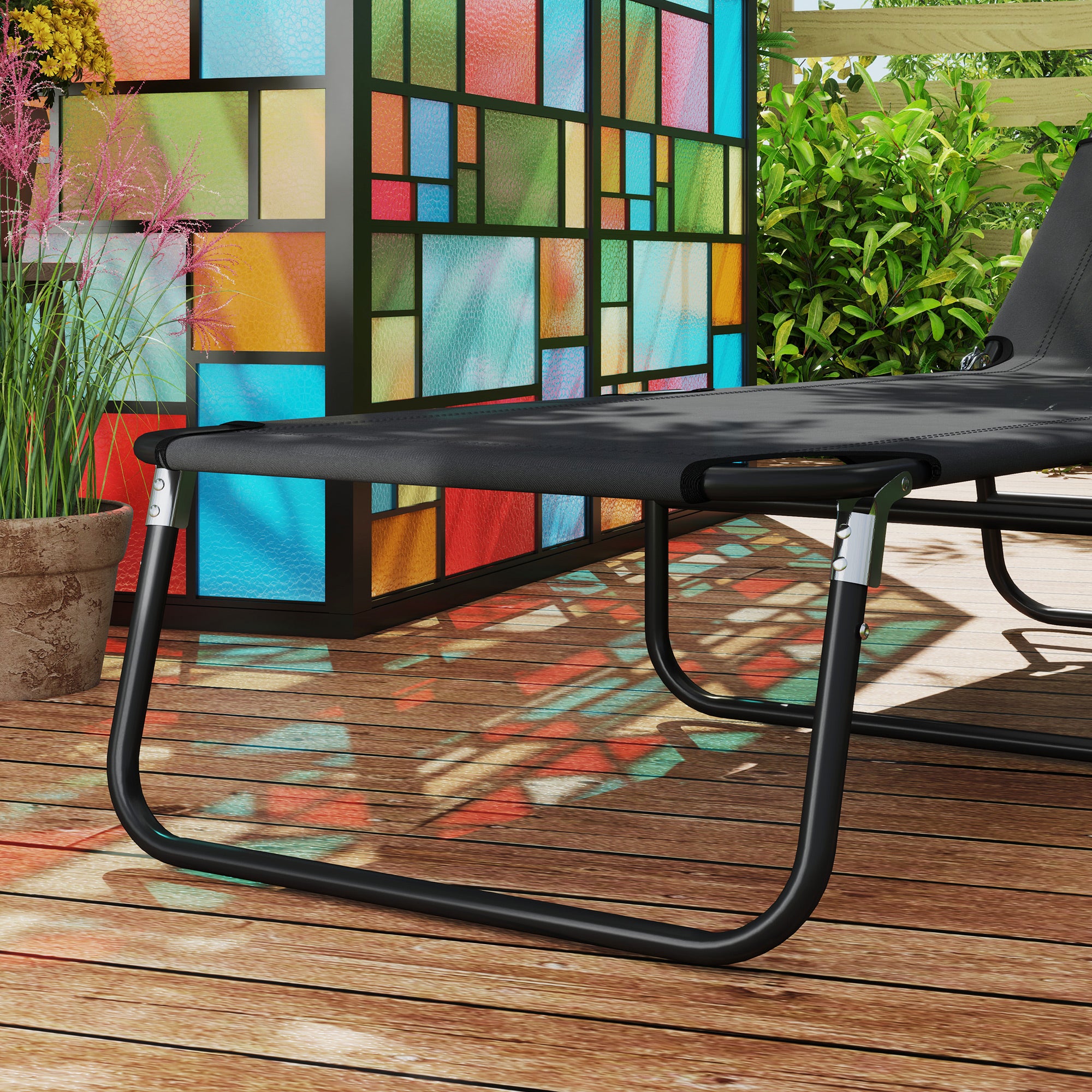 Outsunny Set of 2 Reclining Chaise Lounges, Adjustable Backrest, Black