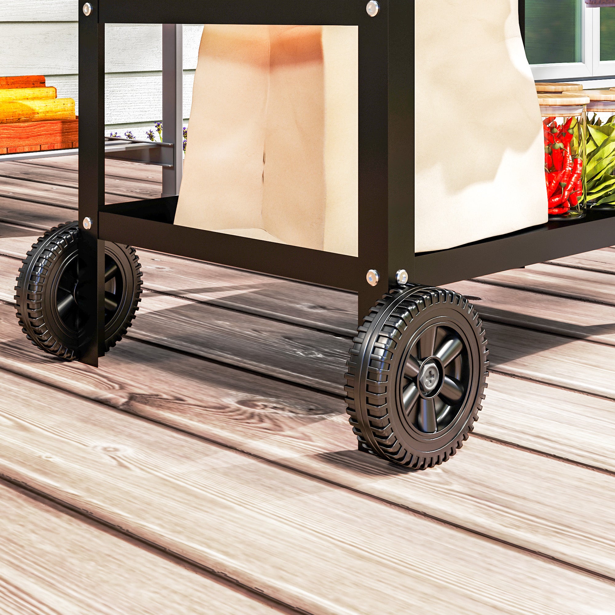 Outsunny BBQ Trolley with Stainless Steel Top, Wheels and Shelves