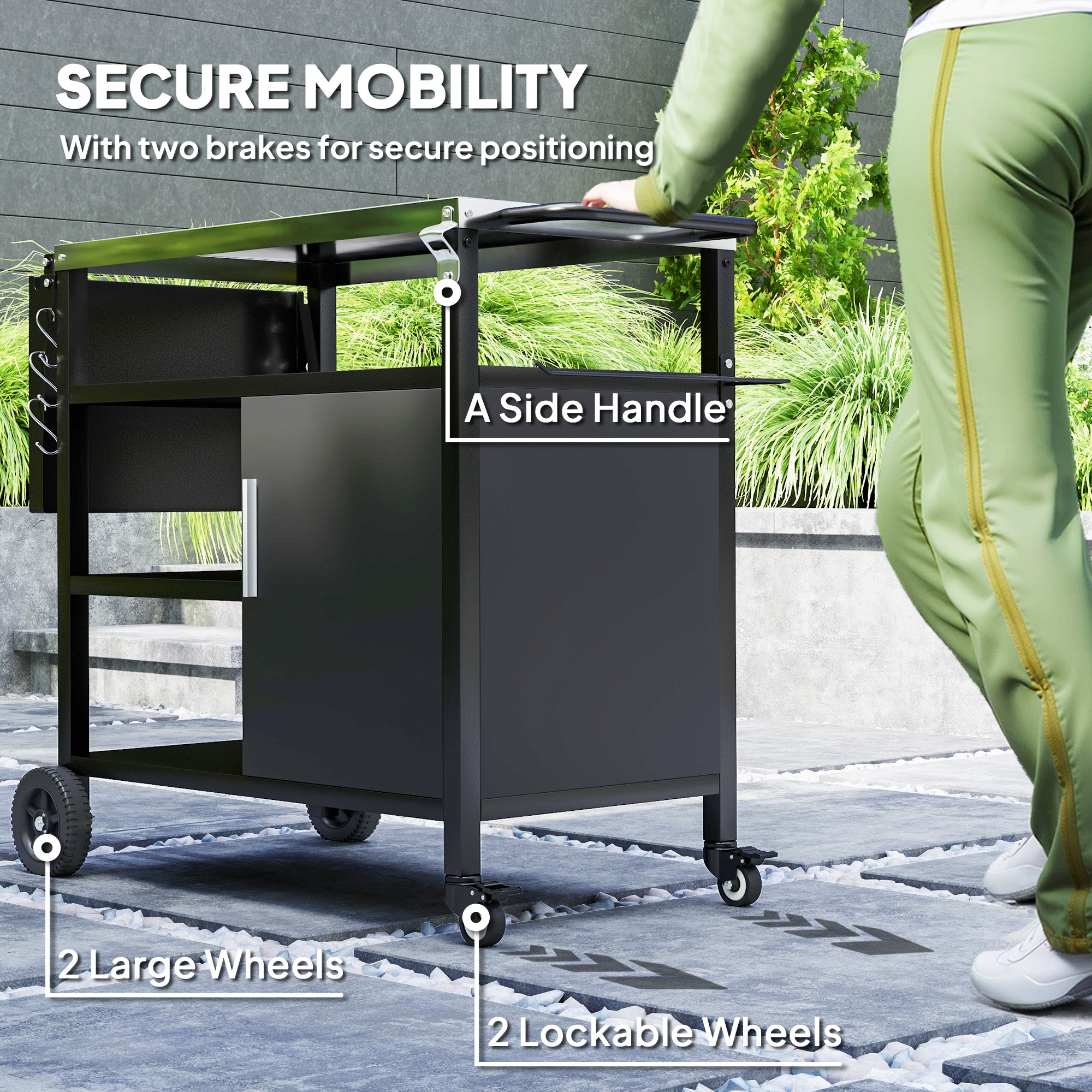 Outsunny Stainless Steel BBQ Grill Trolley with Folding Side Table