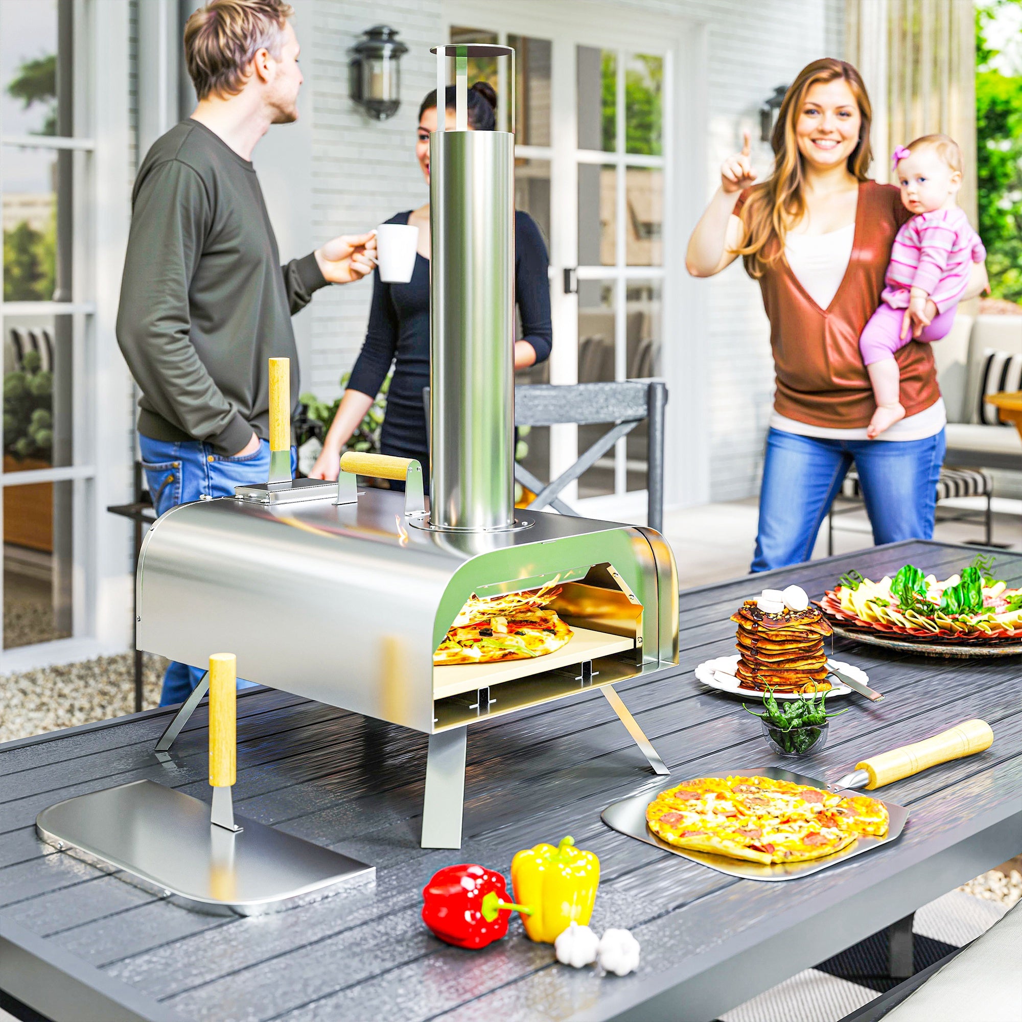 Outsunny Portable Wood Pellet Pizza Oven with Foldable Legs, 12-Inch Stone