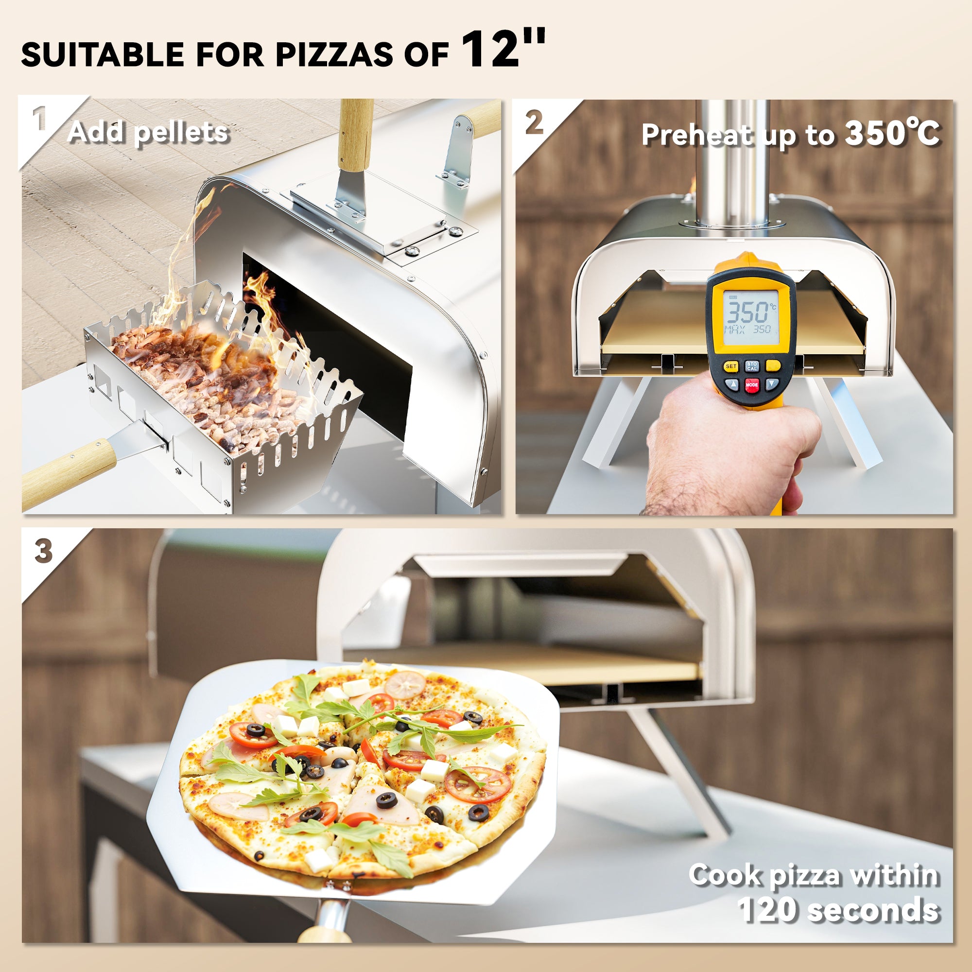 Outsunny Portable Wood Pellet Pizza Oven with Foldable Legs, 12-Inch Stone