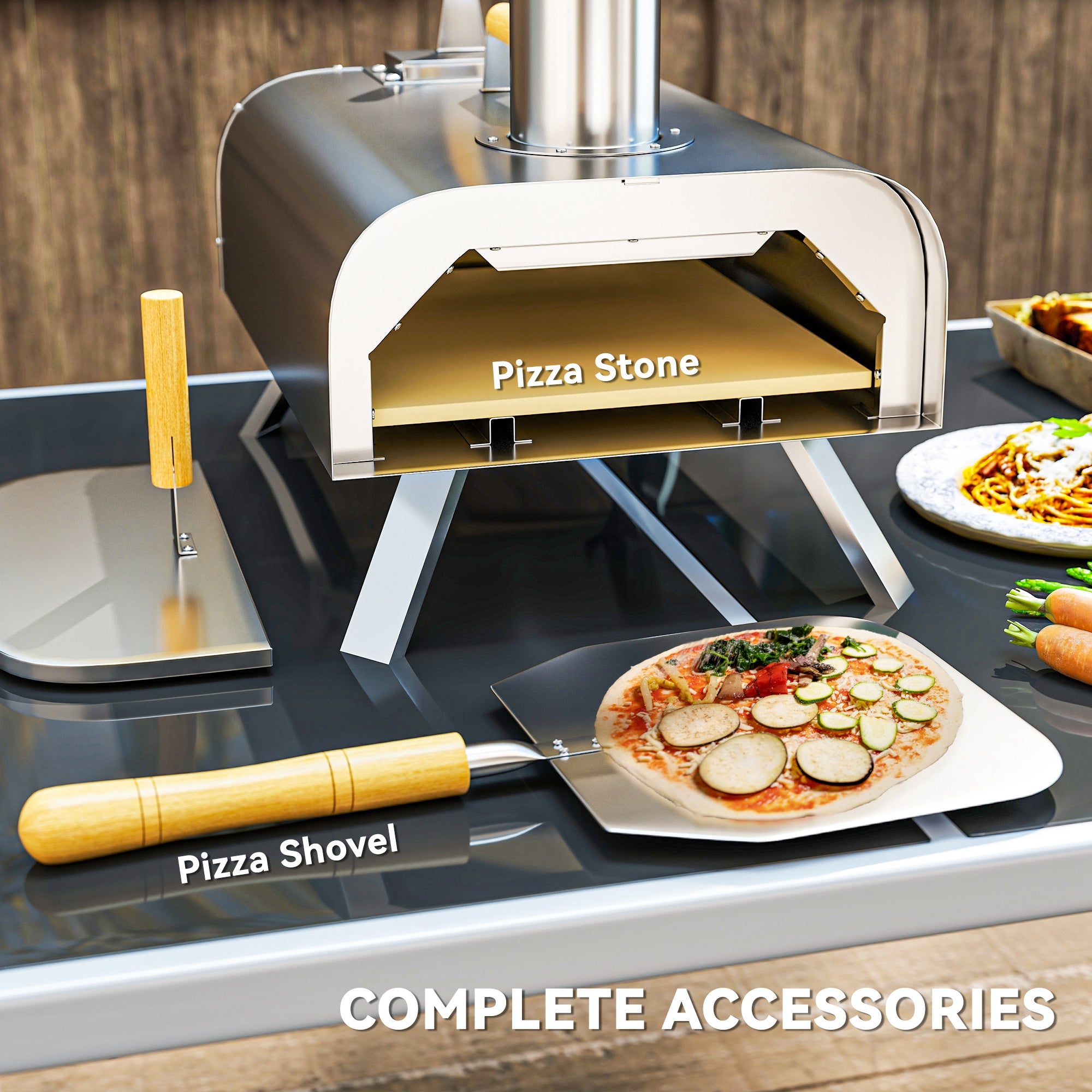 Outsunny Portable Wood Pellet Pizza Oven with Foldable Legs, 12-Inch Stone