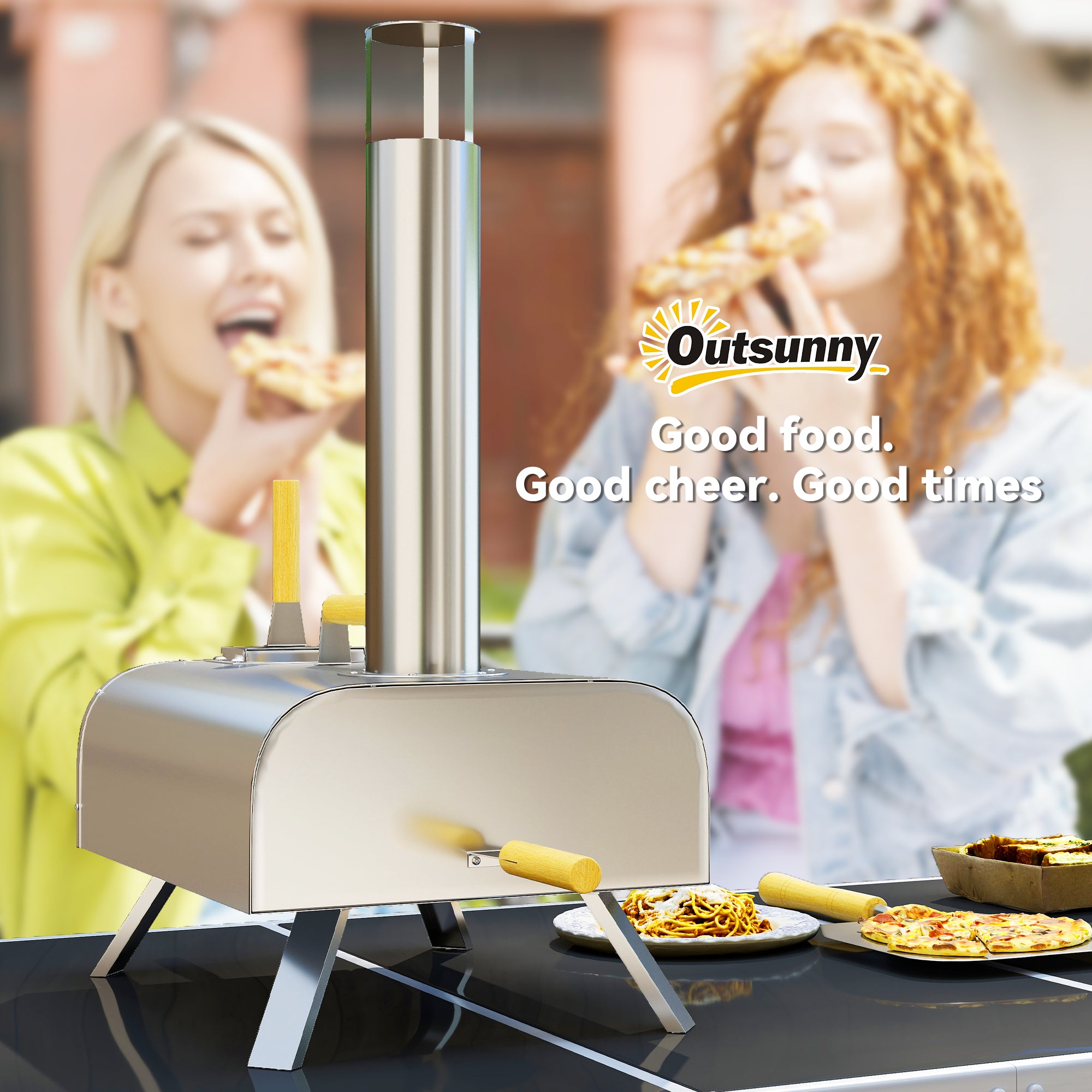 Outsunny Portable Wood Pellet Pizza Oven with Foldable Legs, 12-Inch Stone