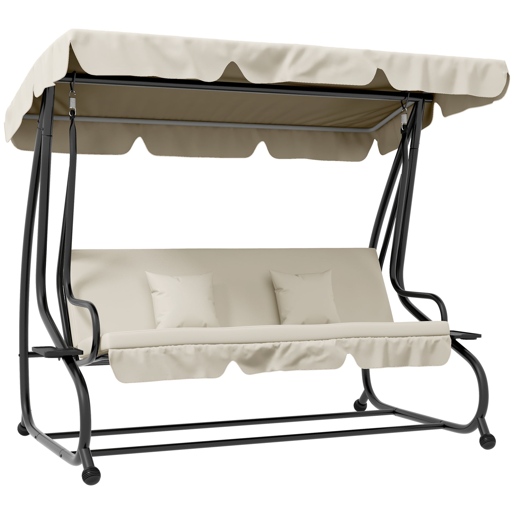Outsunny 3-Seater Convertible Garden Swing Chair with Adjustable Canopy, Cream