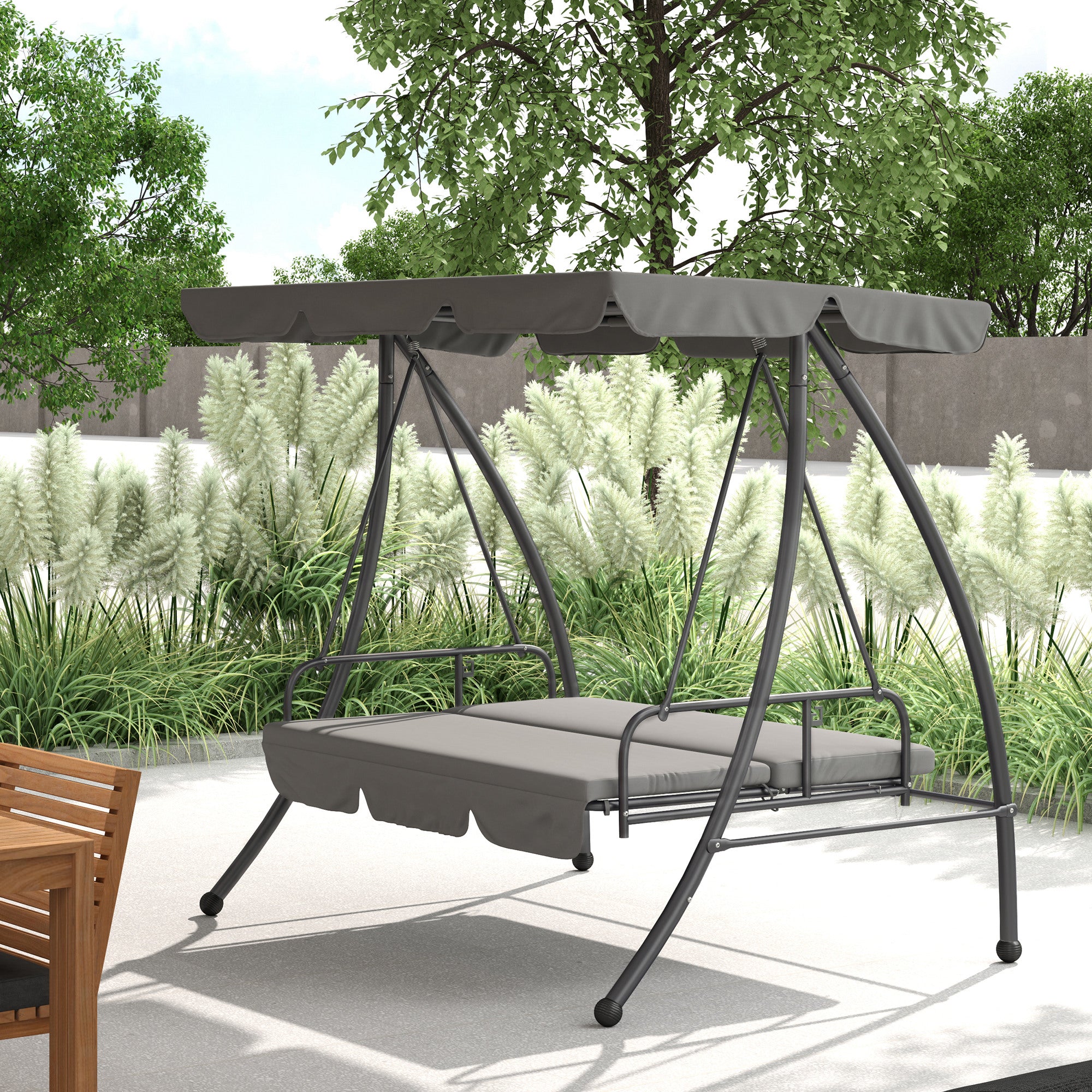 Outsunny 2-in-1 3-Seater Swing Chair Bed with Adjustable Canopy