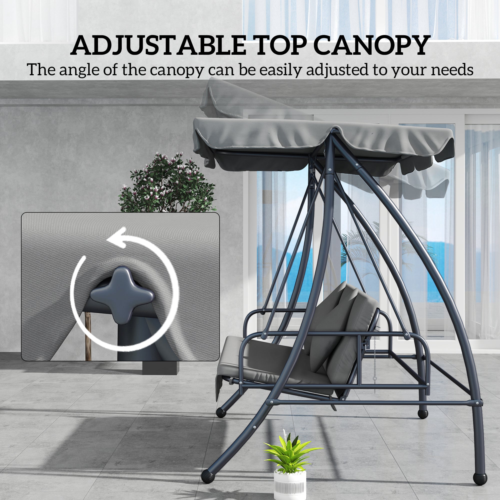 Outsunny 2-in-1 3-Seater Swing Chair Bed with Adjustable Canopy