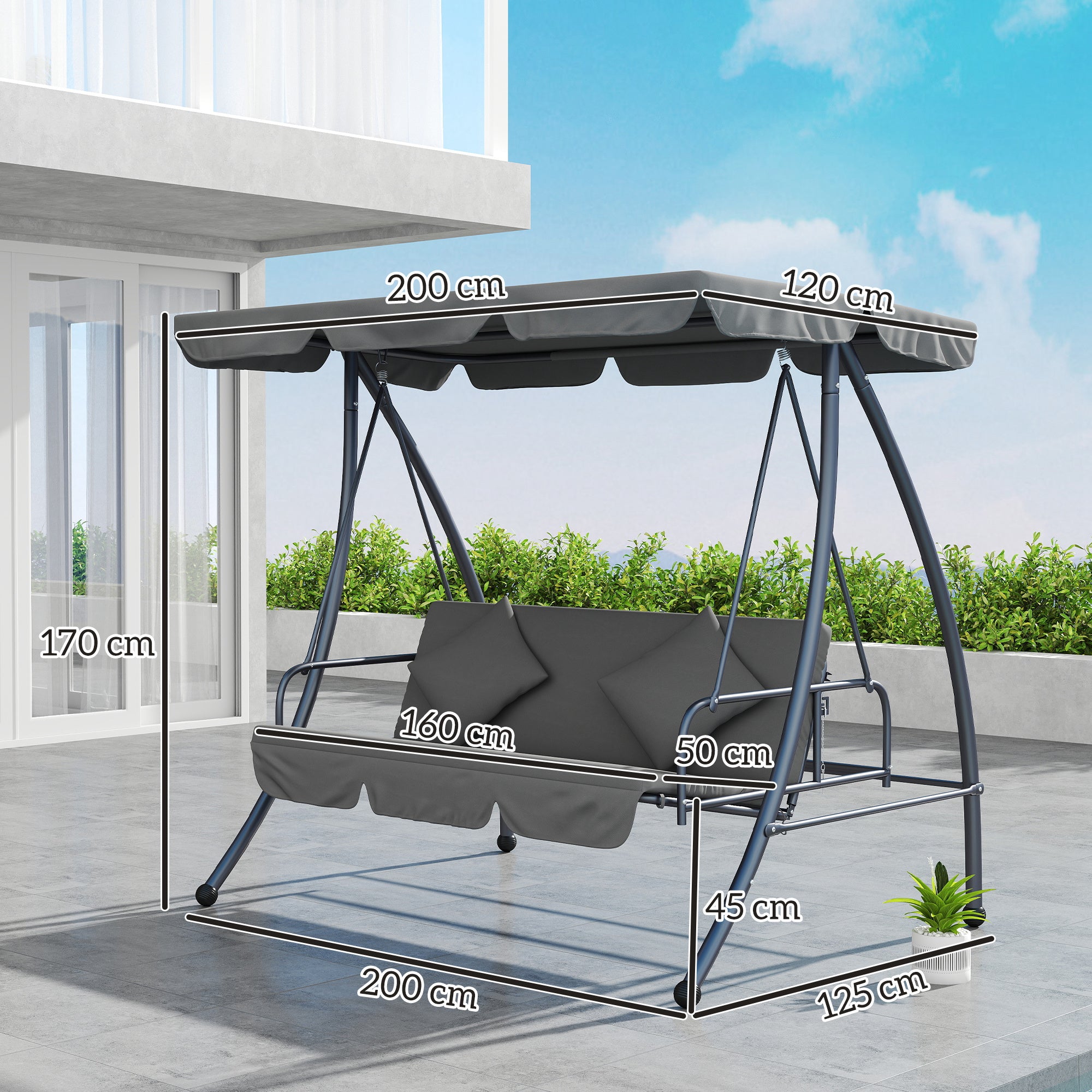 Outsunny 2-in-1 3-Seater Swing Chair Bed with Adjustable Canopy