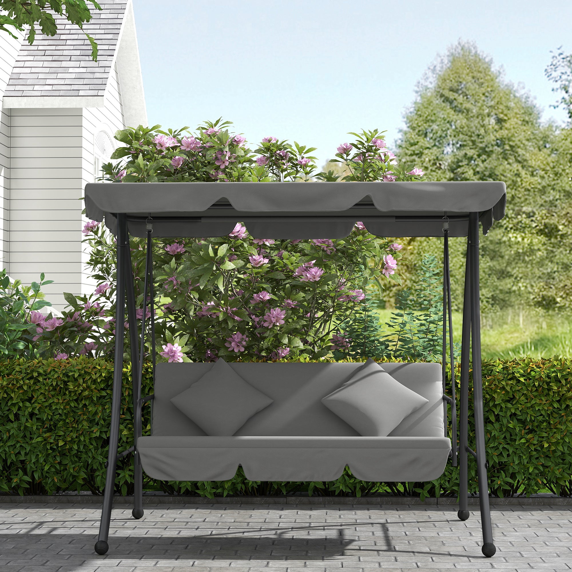 Outsunny 2-in-1 3-Seater Swing Chair Bed with Adjustable Canopy