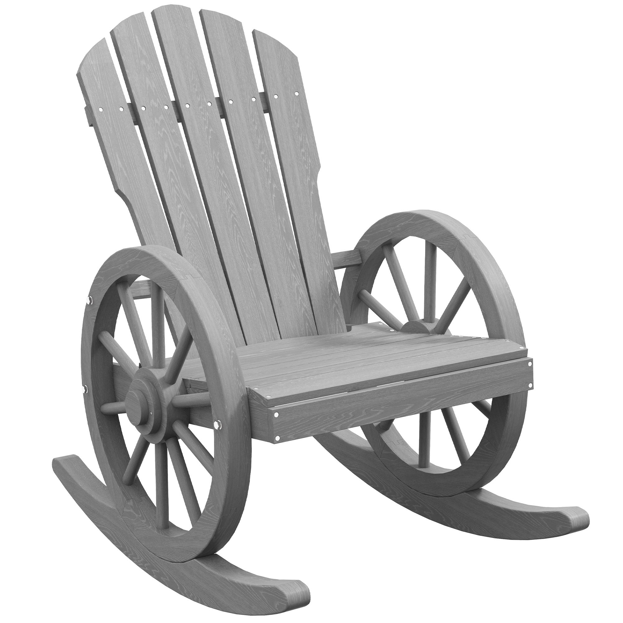 Outsunny Grey Fir Wood Adirondack Rocking Chair for Porch Garden