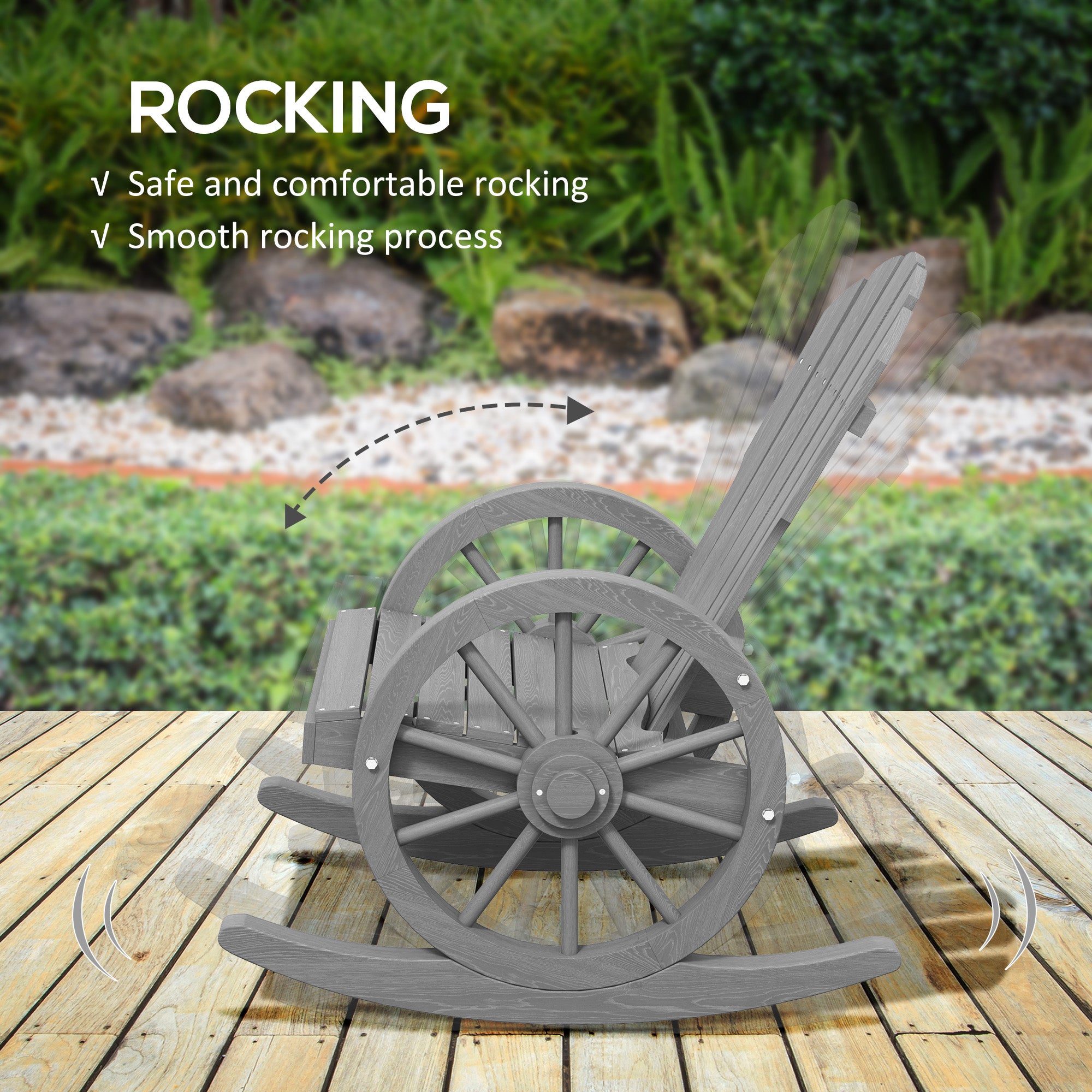 Outsunny Grey Fir Wood Adirondack Rocking Chair for Porch Garden