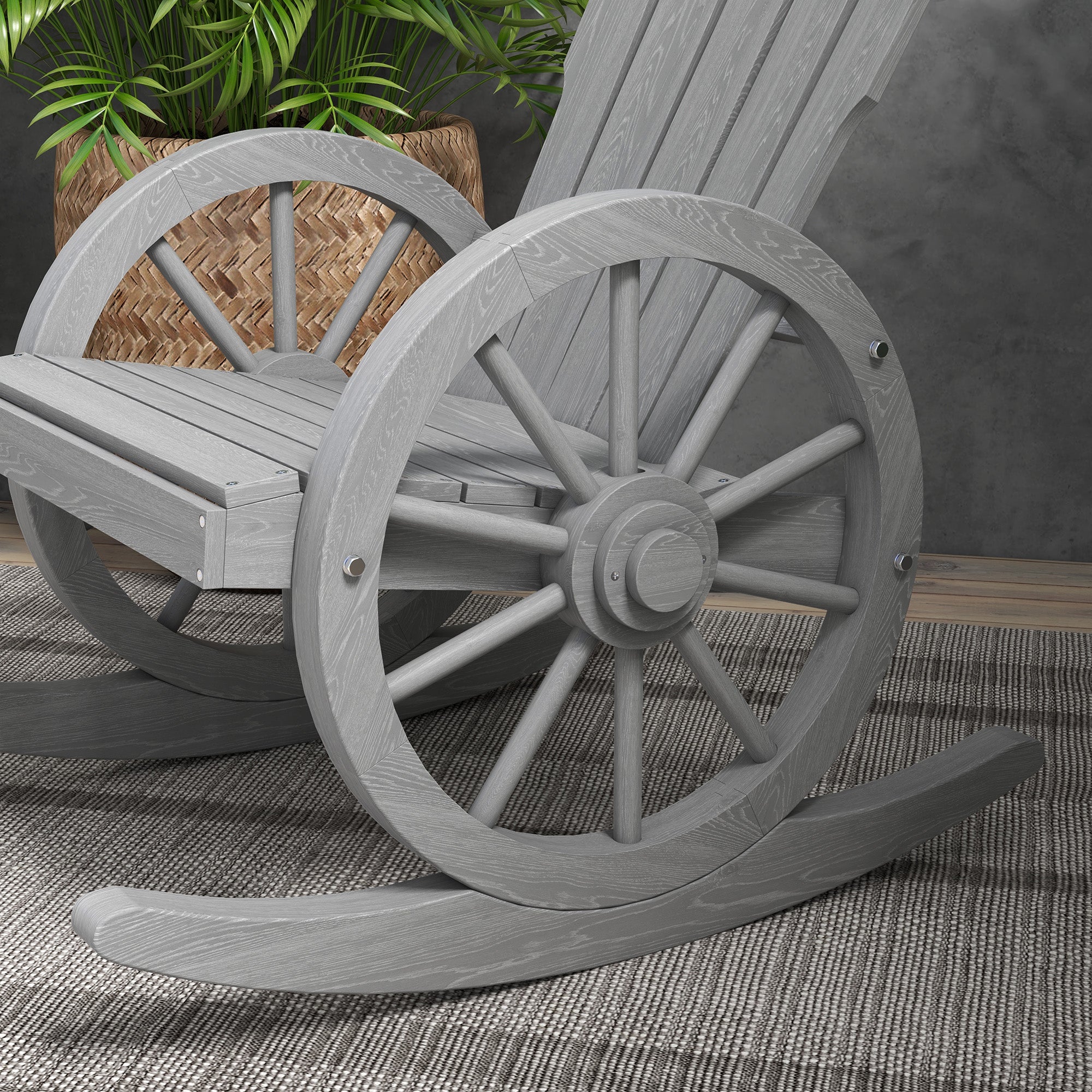 Outsunny Grey Fir Wood Adirondack Rocking Chair for Porch Garden
