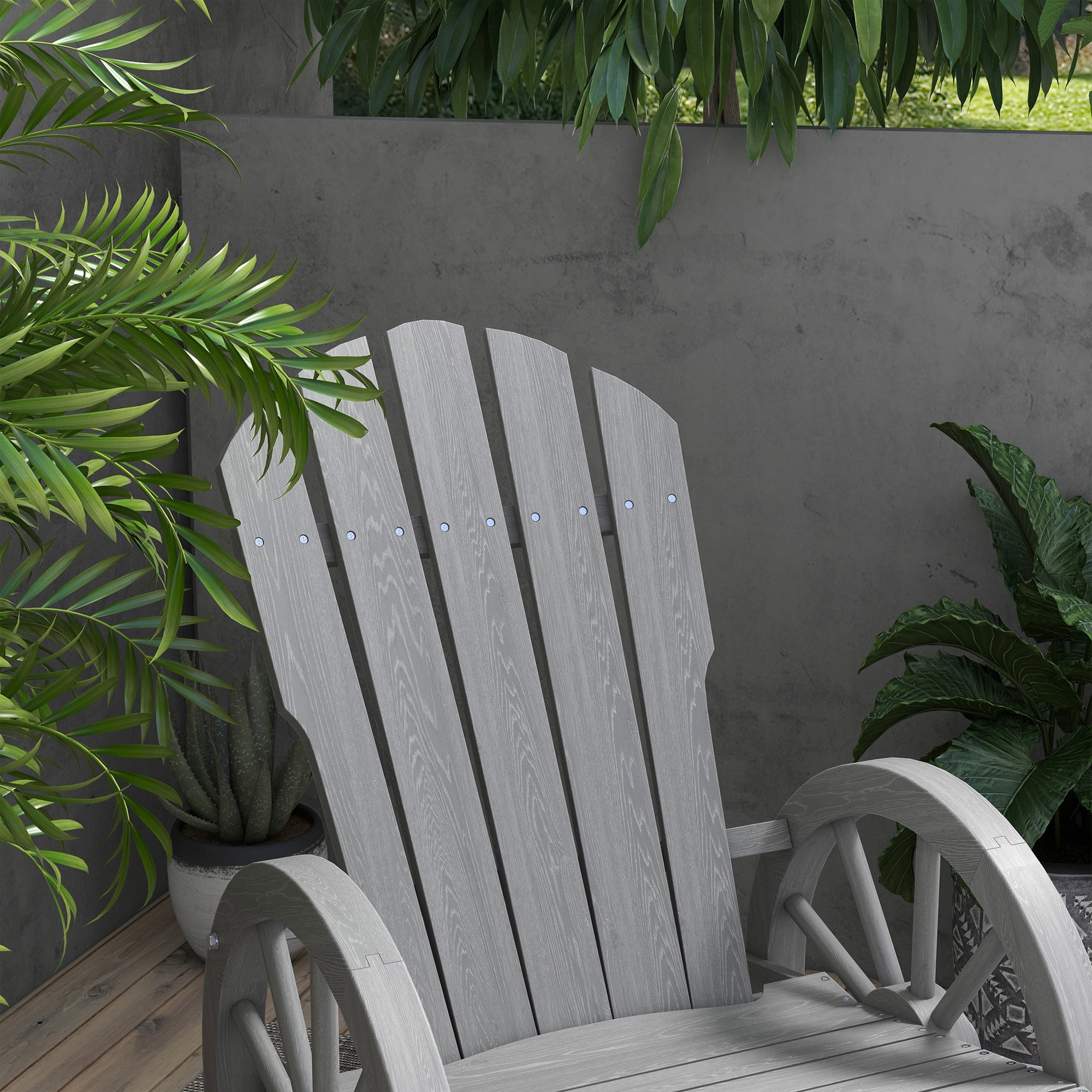 Outsunny Grey Fir Wood Adirondack Rocking Chair for Porch Garden