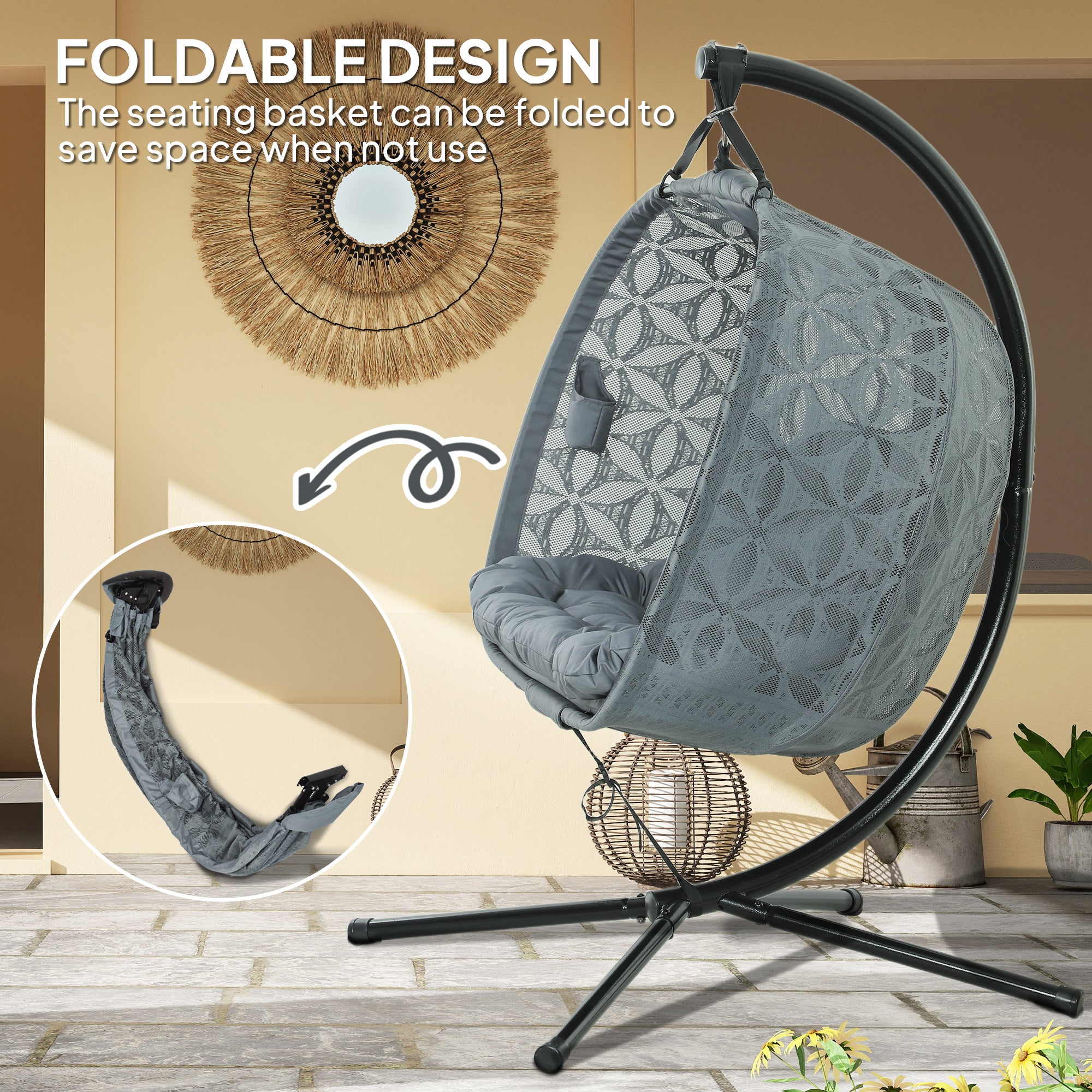 Outsunny Two-Seater Hanging Swing Chair with Stand and Cup Holders