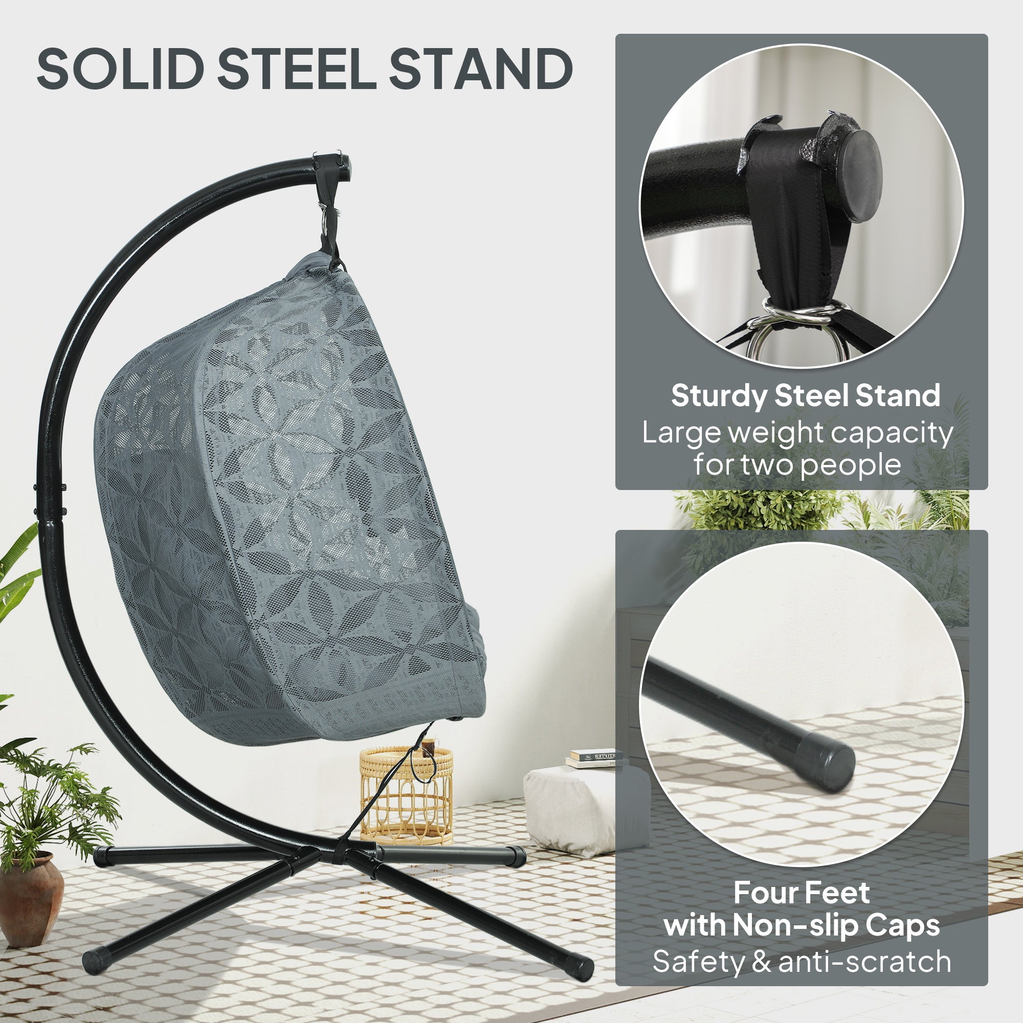 Outsunny Two-Seater Hanging Swing Chair with Stand and Cup Holders