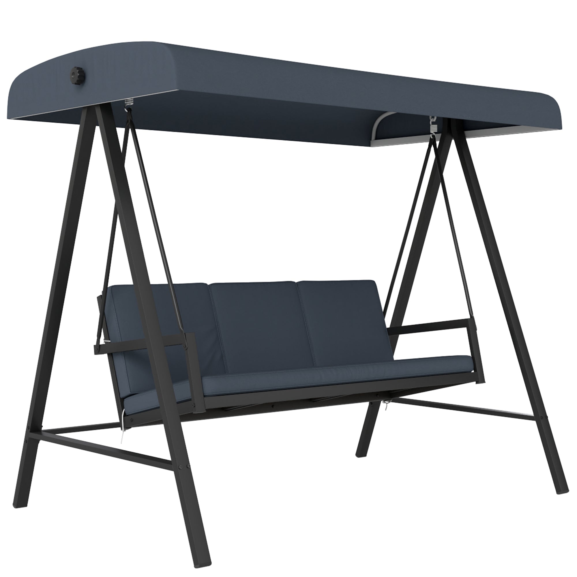 Outsunny 3 Seater Garden Swing Chair, Adjustable Canopy, Dark Grey