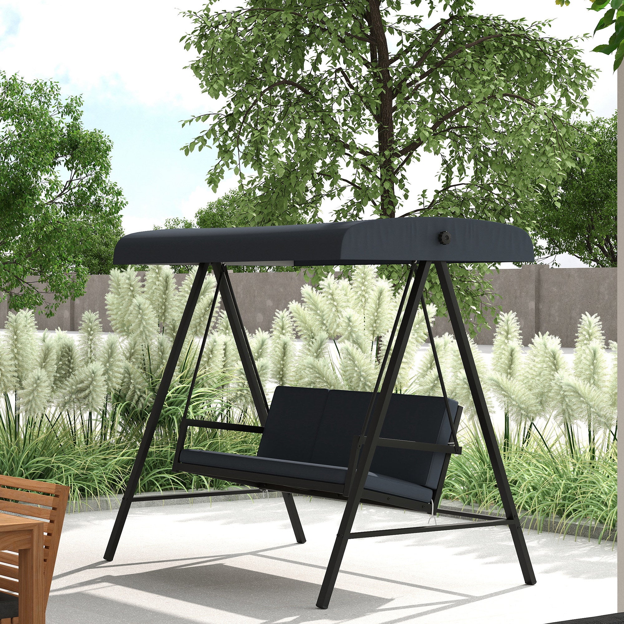 Outsunny 3 Seater Garden Swing Chair, Adjustable Canopy, Dark Grey