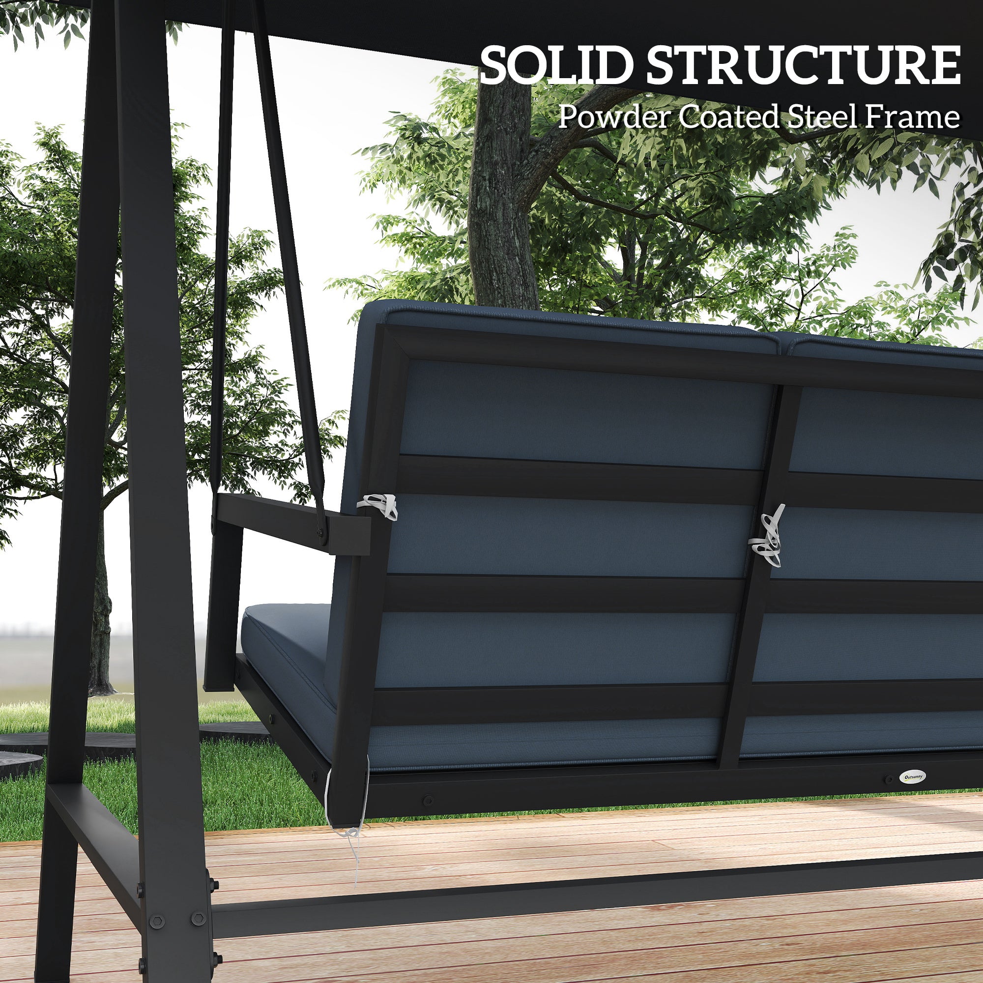 Outsunny 3 Seater Garden Swing Chair, Adjustable Canopy, Dark Grey