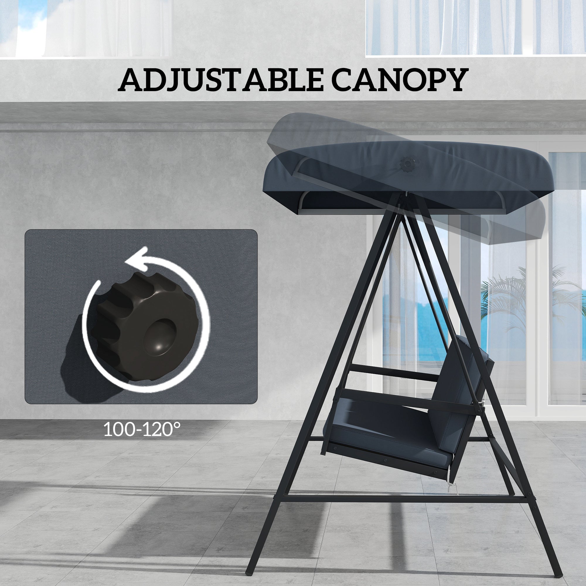 Outsunny 3 Seater Garden Swing Chair, Adjustable Canopy, Dark Grey