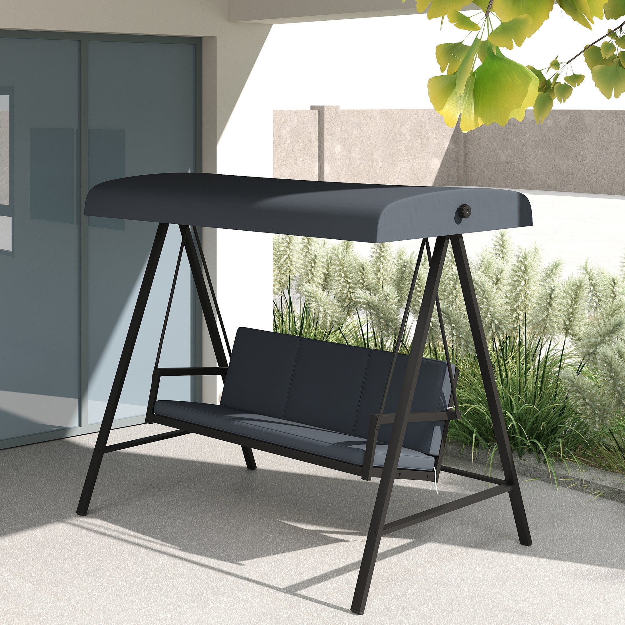 Outsunny 3 Seater Garden Swing Chair, Adjustable Canopy, Dark Grey
